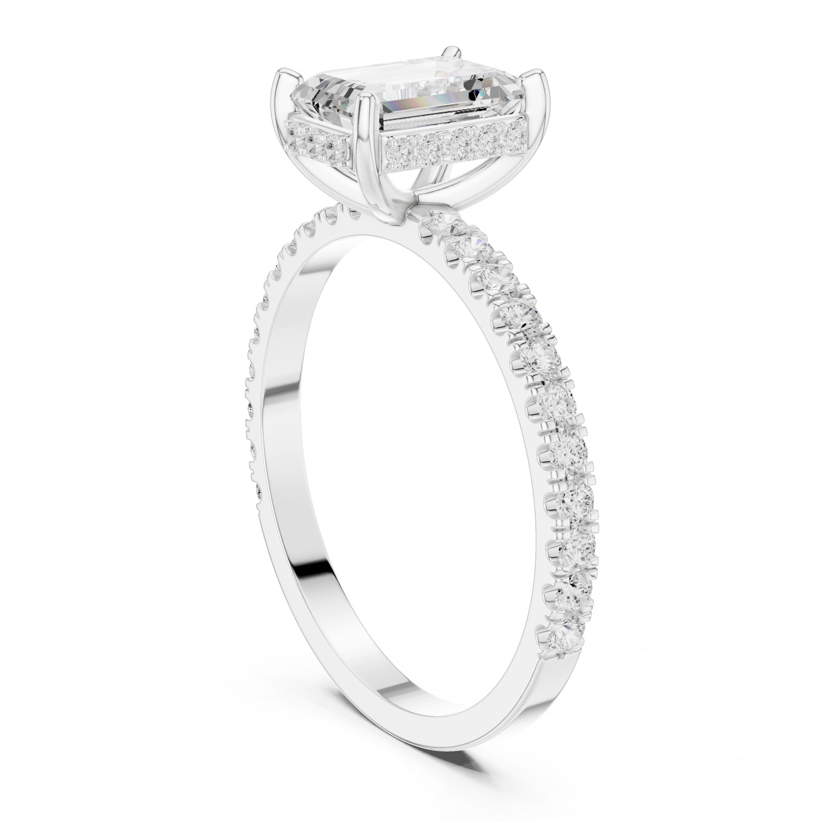 Giselle Emerald Cut Hidden Halo Pavé Engagement Ring in white gold