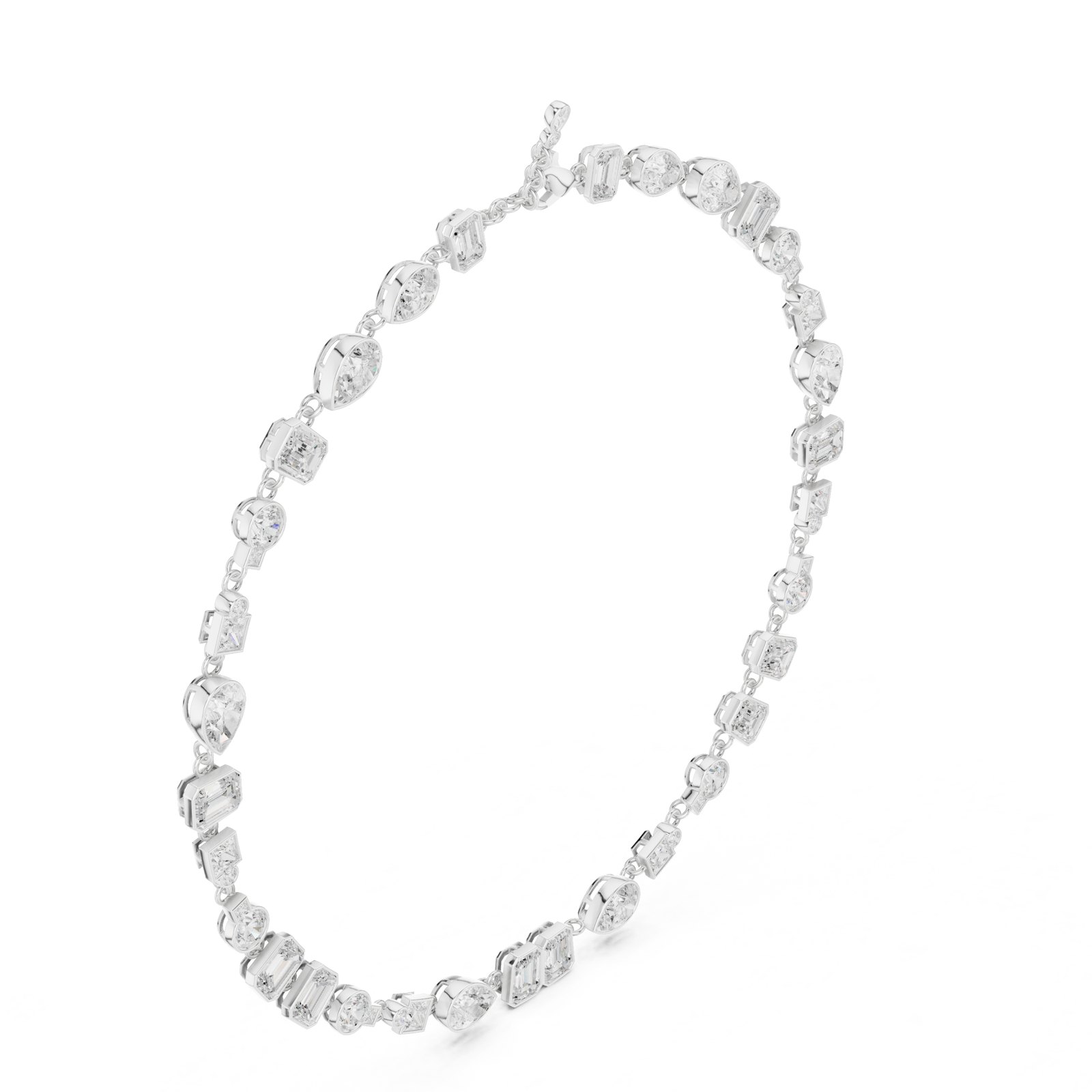 Illyria Mixed Cut Bezel Riviera Necklace in white gold