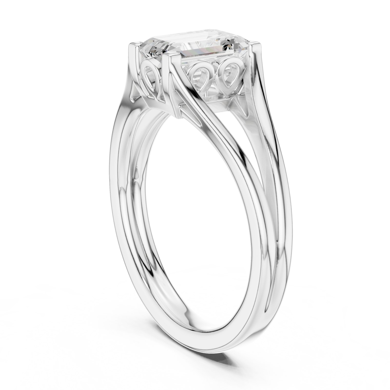 Louise Radiant Cut Filigree Split Shank Solitaire Engagement Ring in white gold