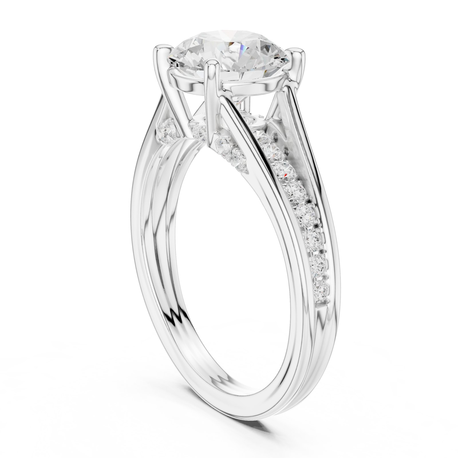 Iris Round Cathedral Split Shank Pavé Engagement Ring in white gold