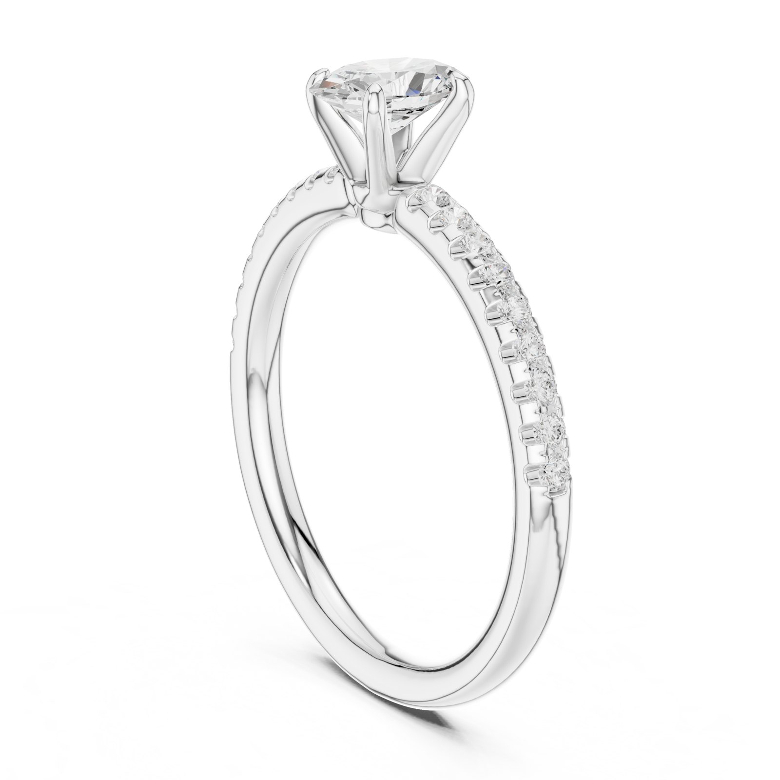 Dafne Oval Solitaire Engagement Ring with Thin Pavé Band in white gold