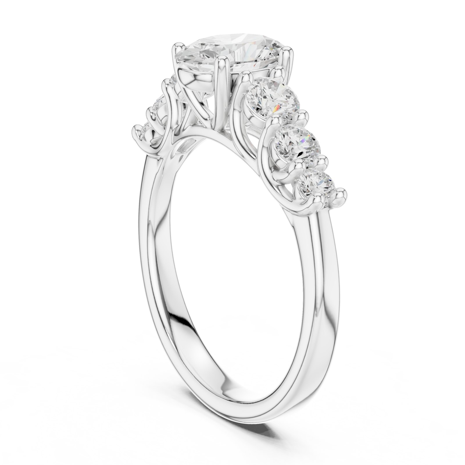 Mirelle Oval Engagement Ring with Graduated Side Stones in white gold