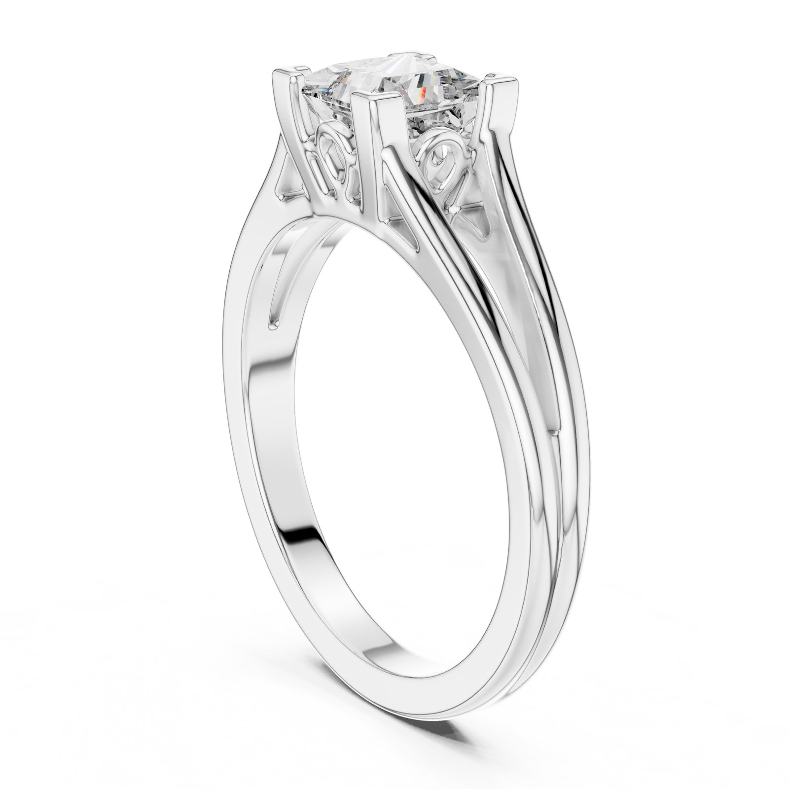 Agatha Princess Cathedral Split Shoulder Solitaire Engagement Ring in white gold
