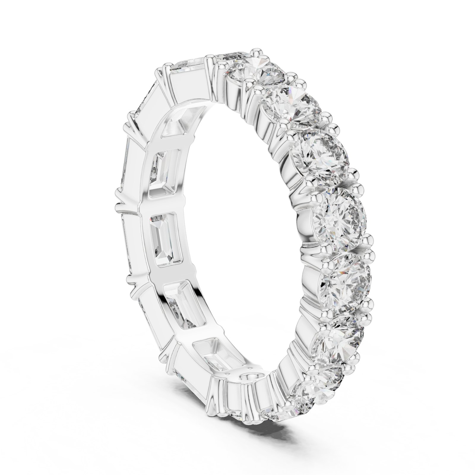 Irena East West Emerald Cut and Round Eternity Band in white gold