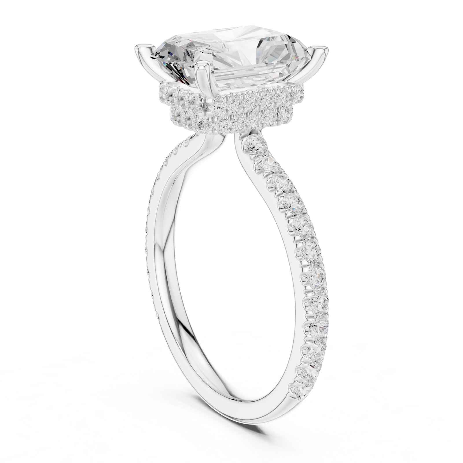 Fleur Radiant Hidden Halo Pavé Engagement Ring in white gold