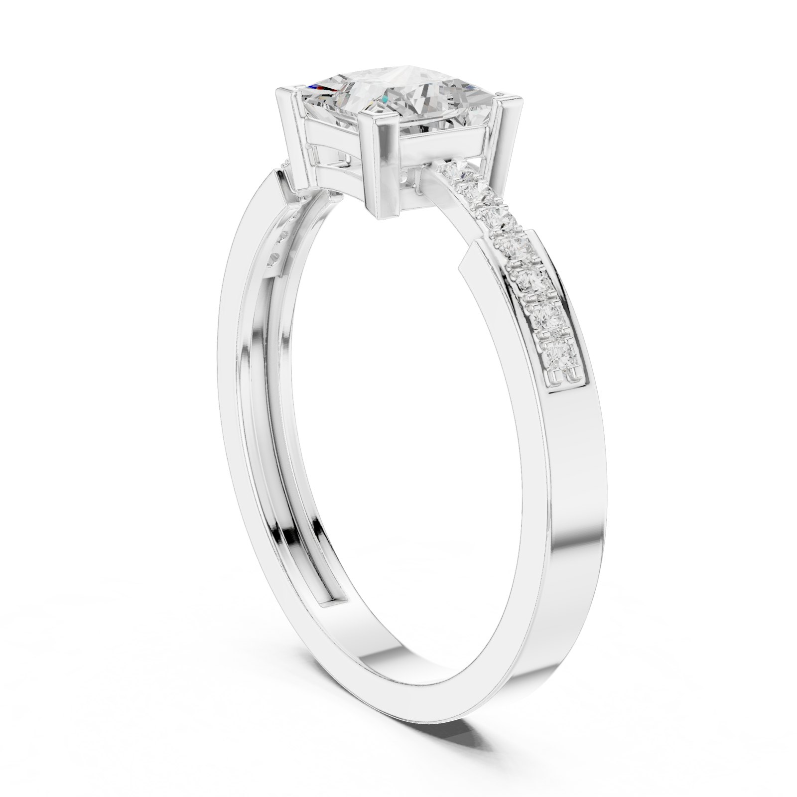 Juliette Princess Cut Pavé Solitaire Engagement Ring in white gold