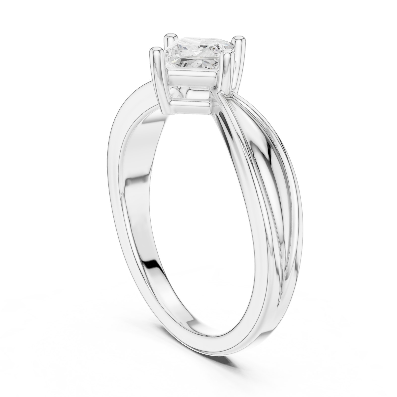 Cassia Princess Cut Crossover Solitaire Engagement Ring in white gold