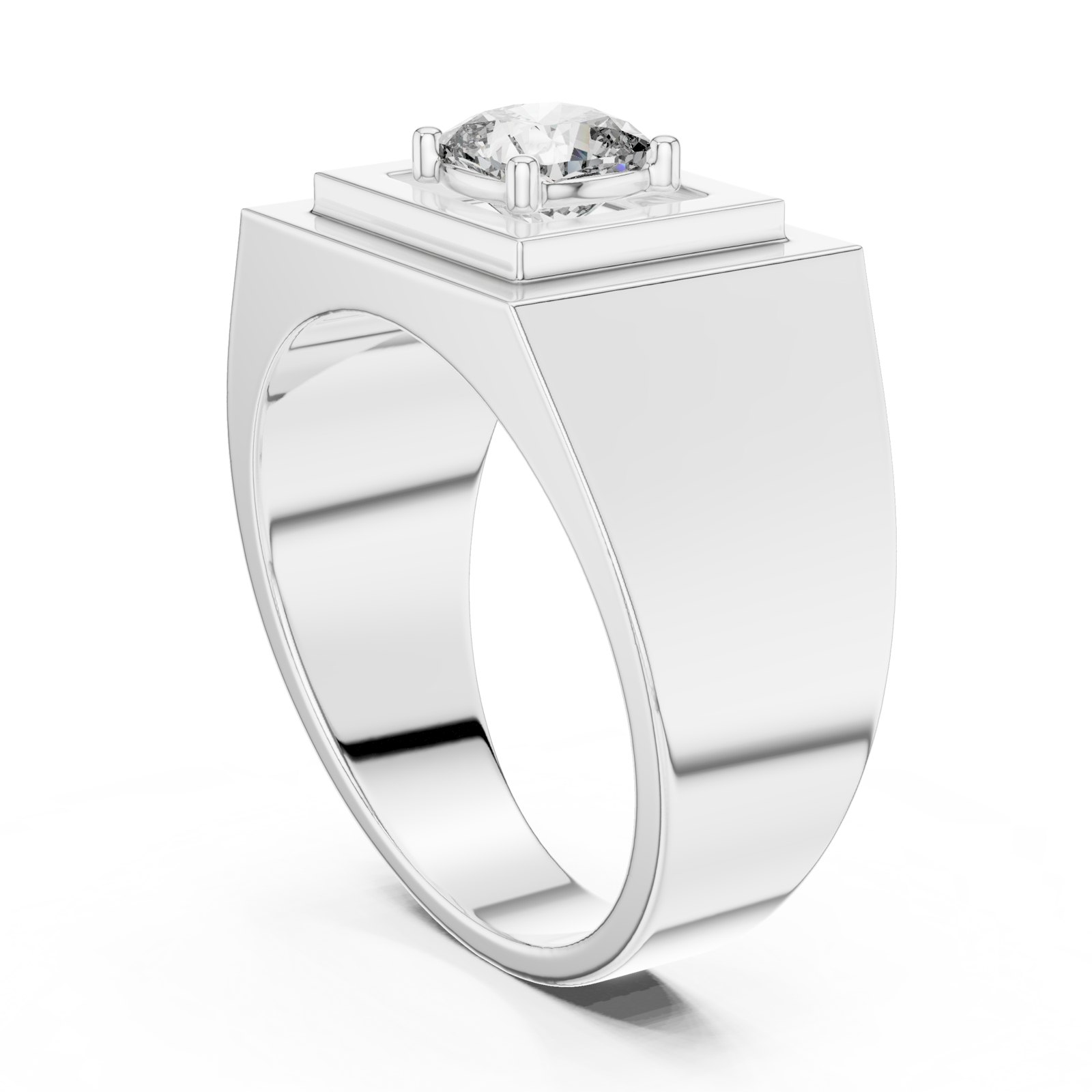 Harlan Men's Square Plinth Cushion Cut Signet Solitaire in white gold