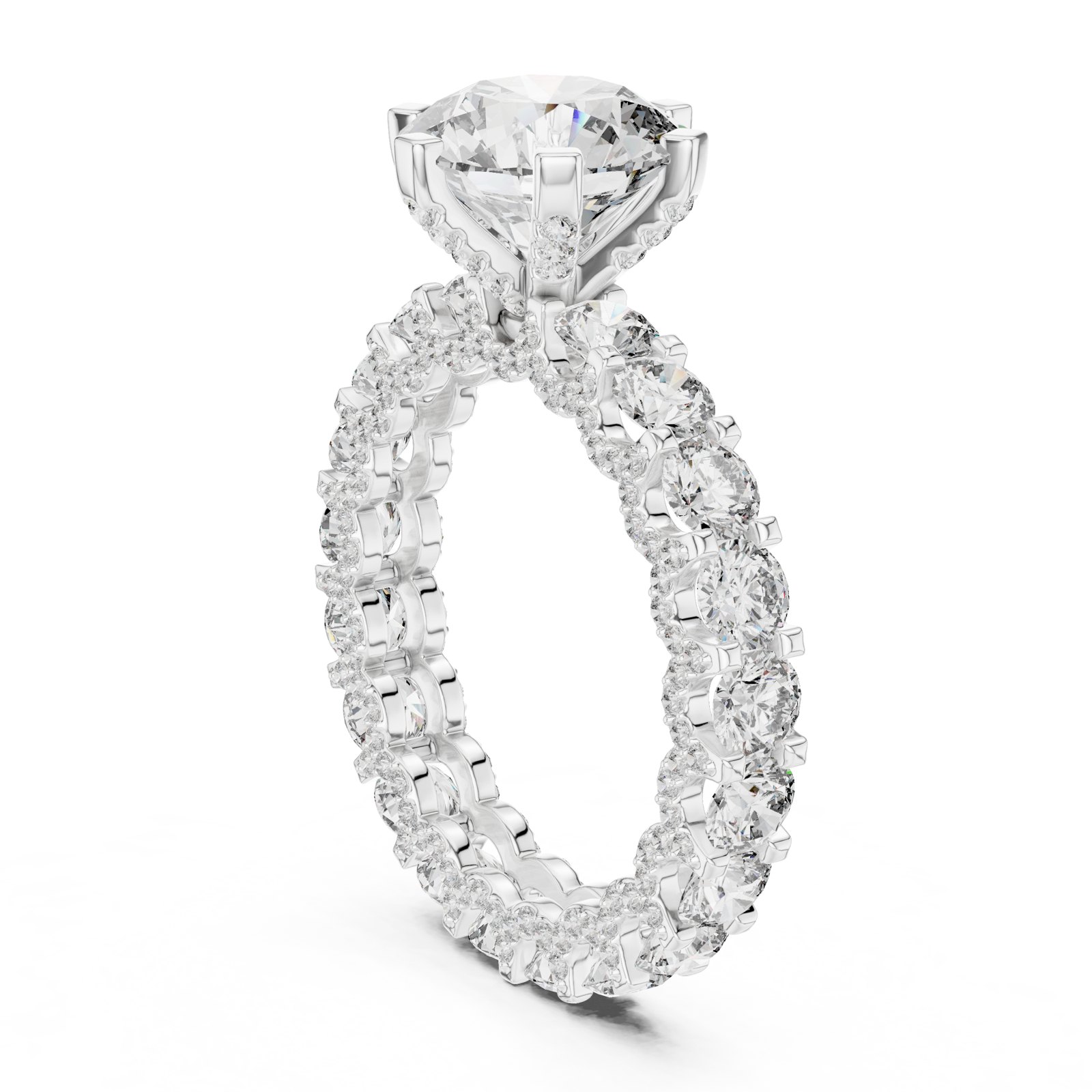 Auden Round Hidden Halo Engagement Ring with Pavé Band in white gold