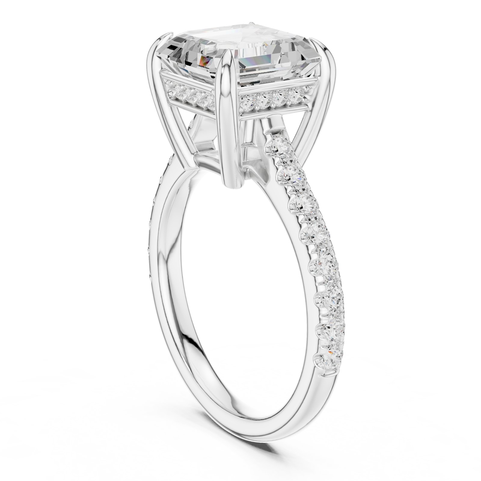 Aloisia Emerald Cut Hidden Halo Pavé Engagement Ring in white gold