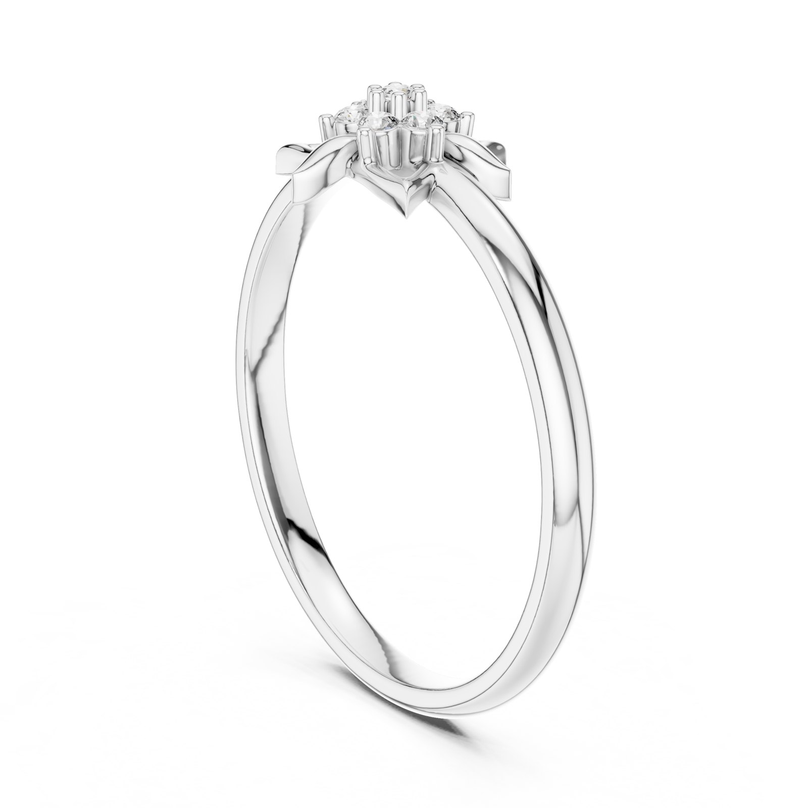 Aurea Leaf Wing Diamond Cluster Ring with Slim Band in white gold