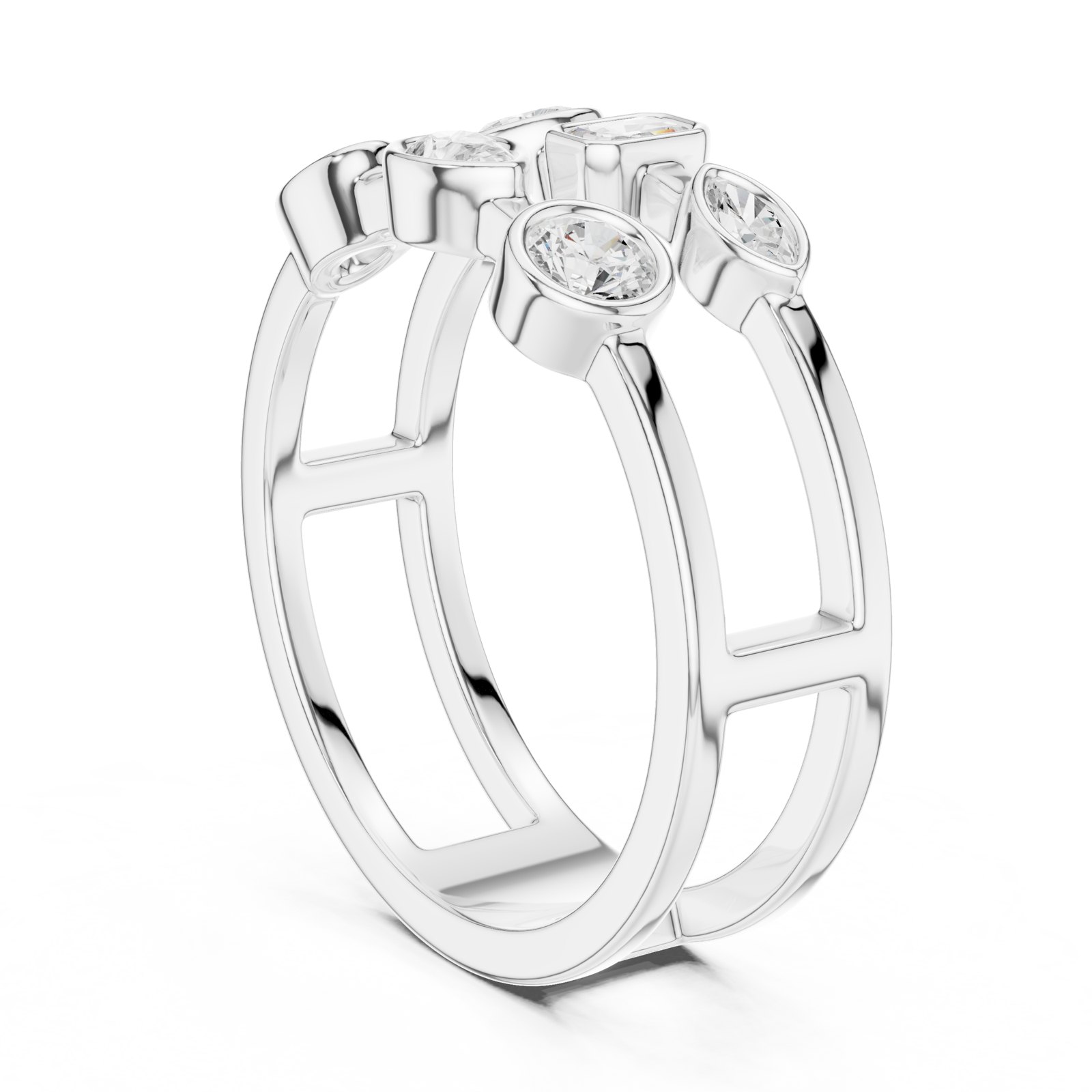 Marjorie Open Ladder Ring with Multi-Shape Bezel Diamonds in white gold