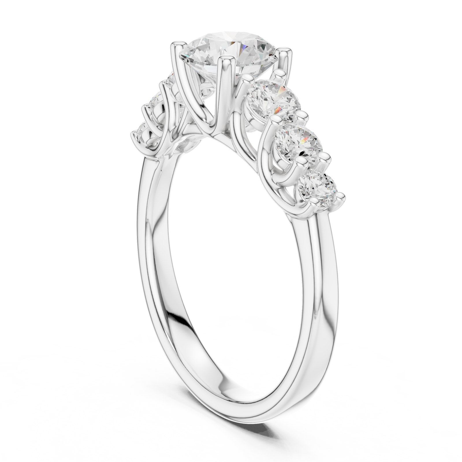 Iasmina Round Engagement Ring with Graduated Side Stones in white gold