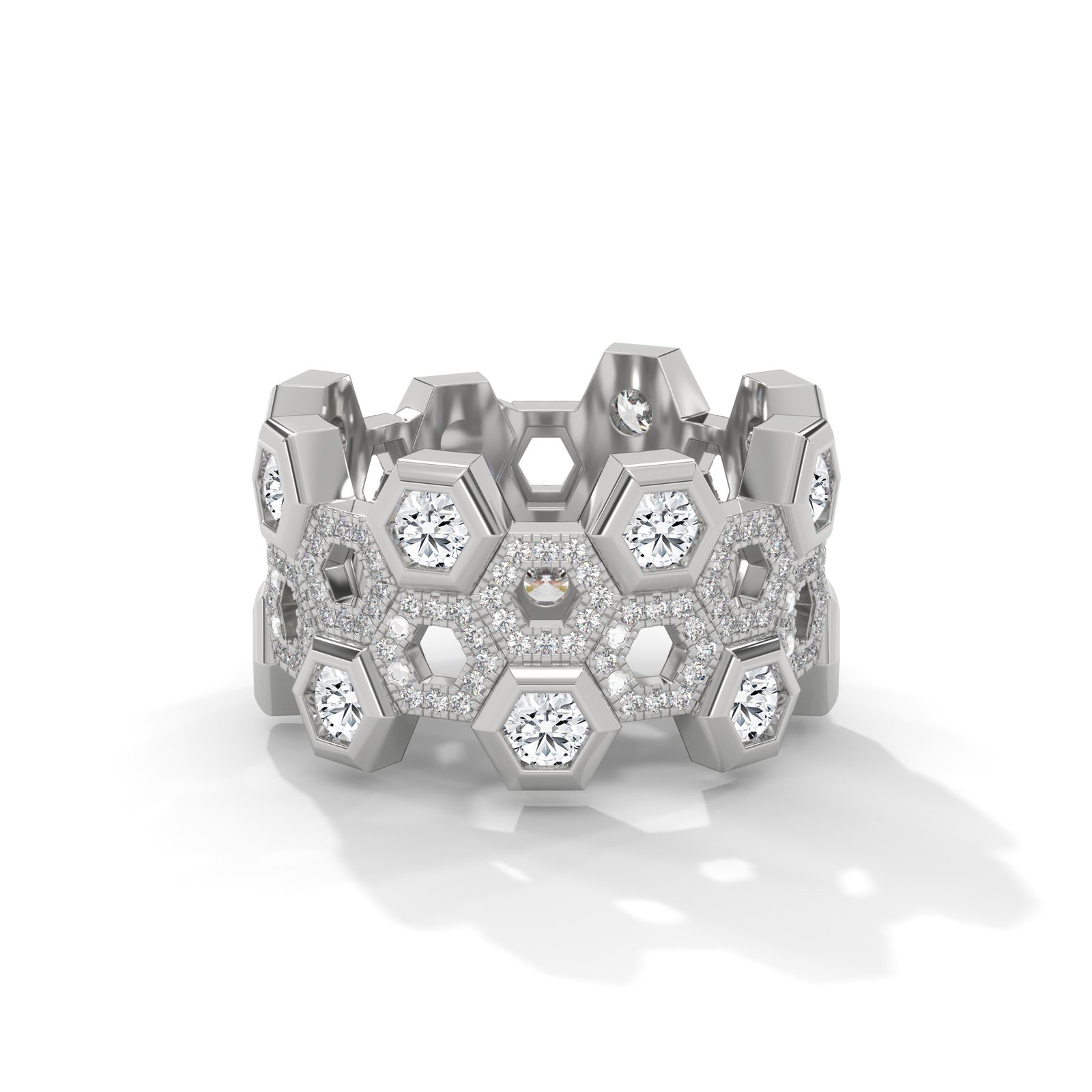 Honeycomb Hexagon Diamond Wide Band