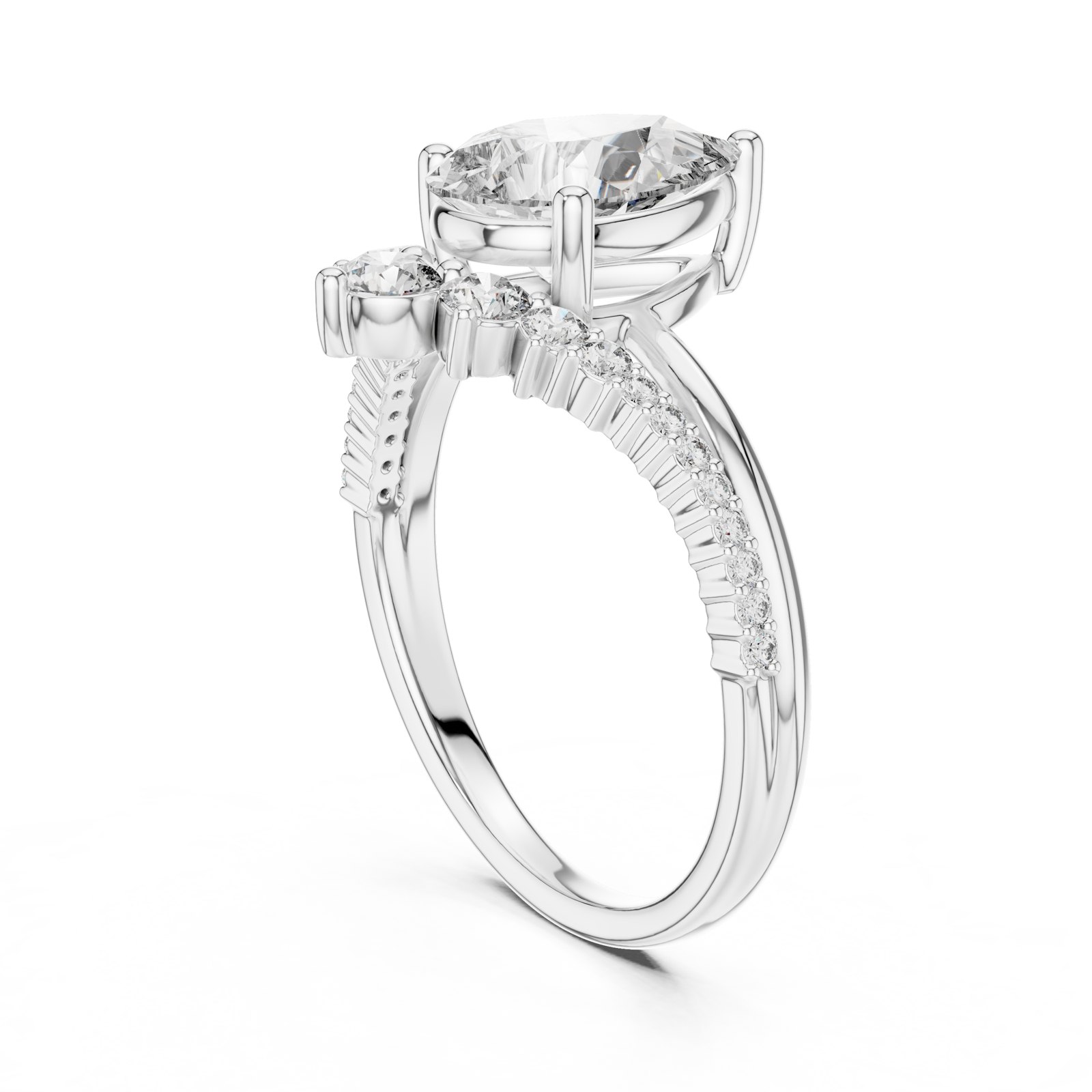 Alina Pear Bypass Engagement Ring with Pavé Band in white gold