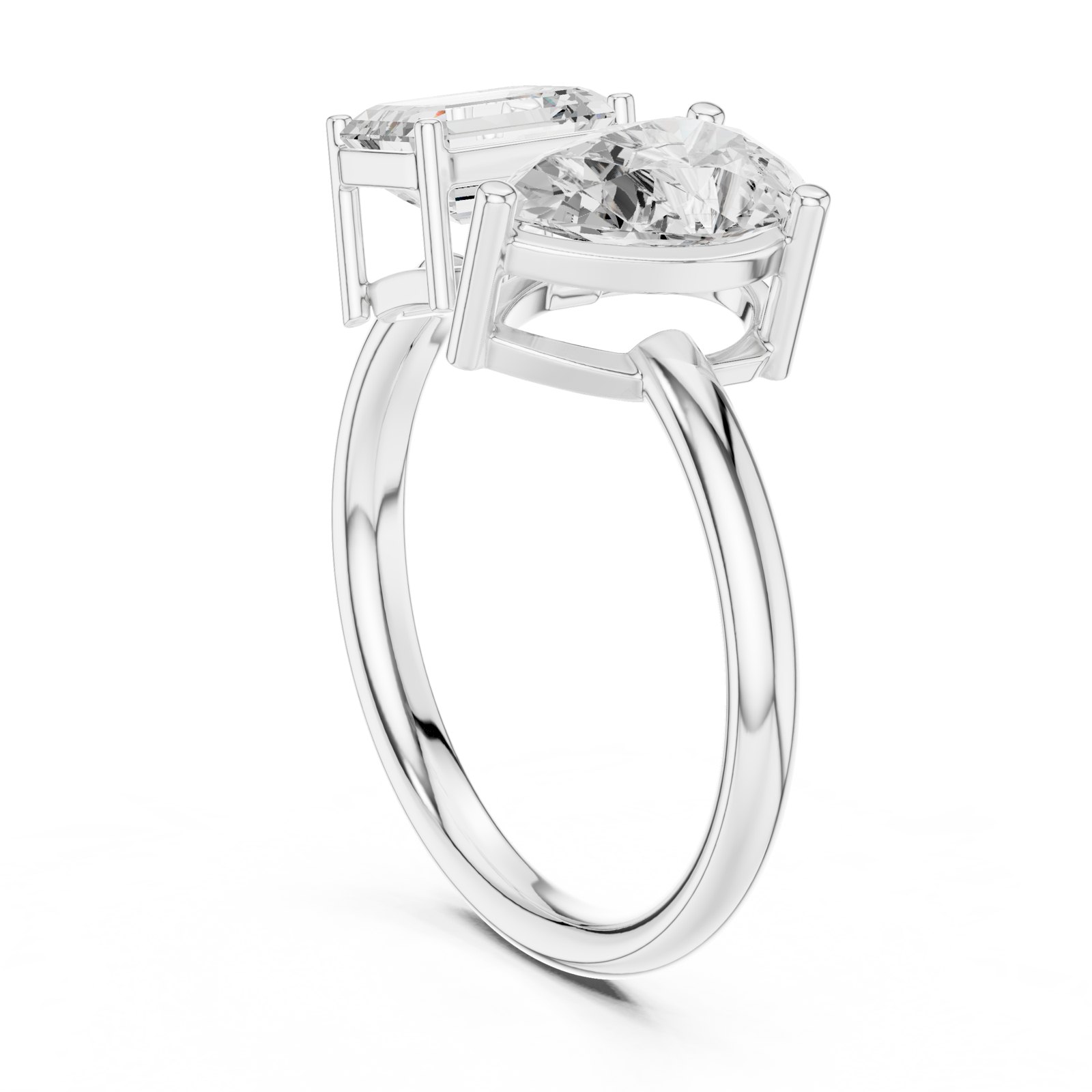 Selena Emerald Cut and Pear Toi Et Moi Engagement Ring in white gold