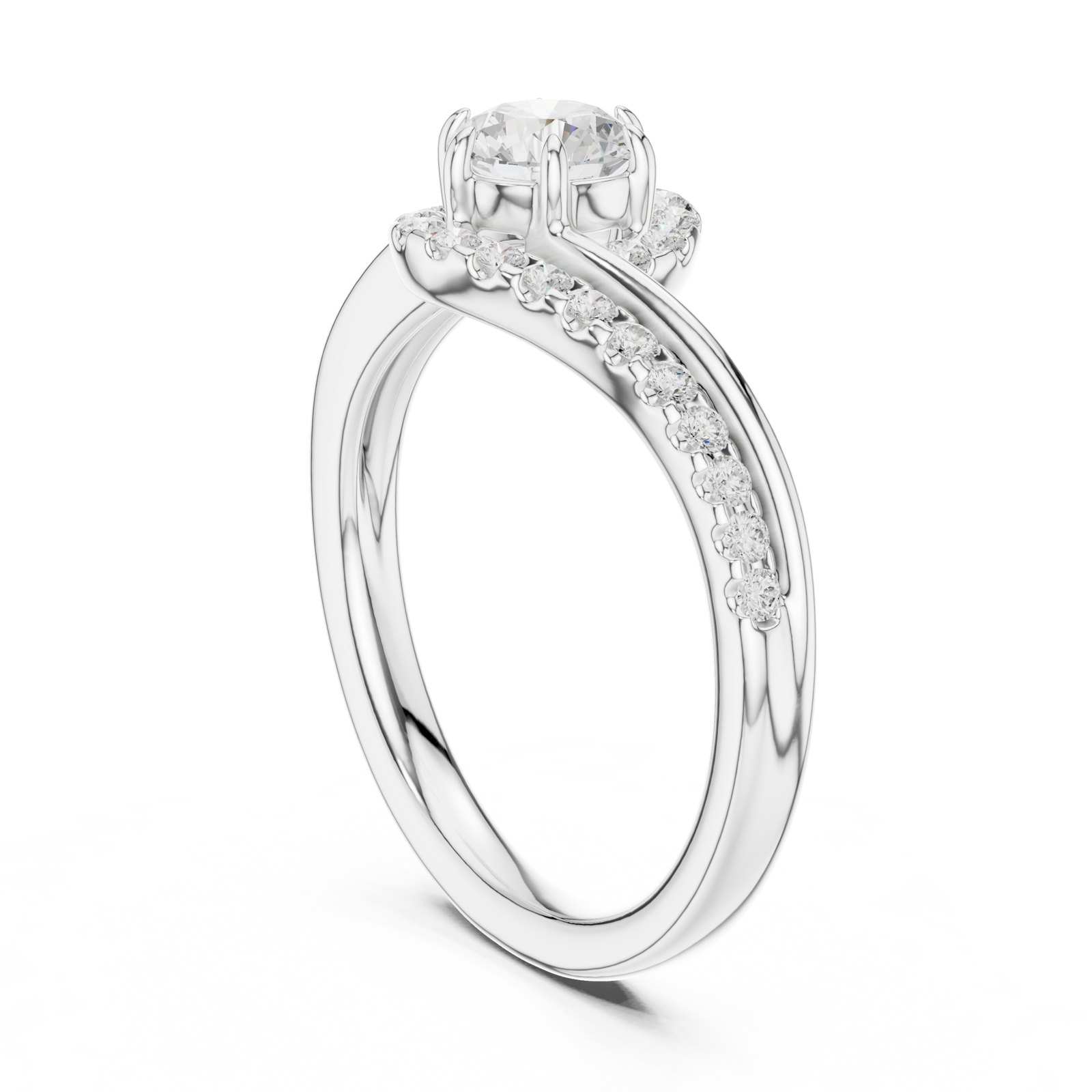 Briallen Round Bypass Halo Pavé Engagement Ring in white gold
