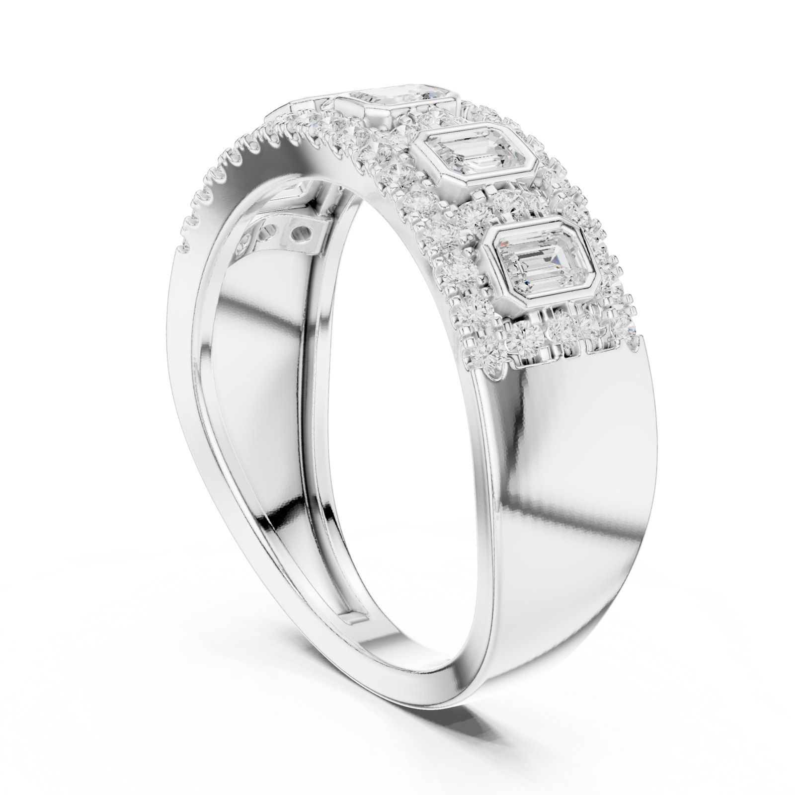 Yvette Emerald Bezel Pavé Wide Wedding Band in white gold