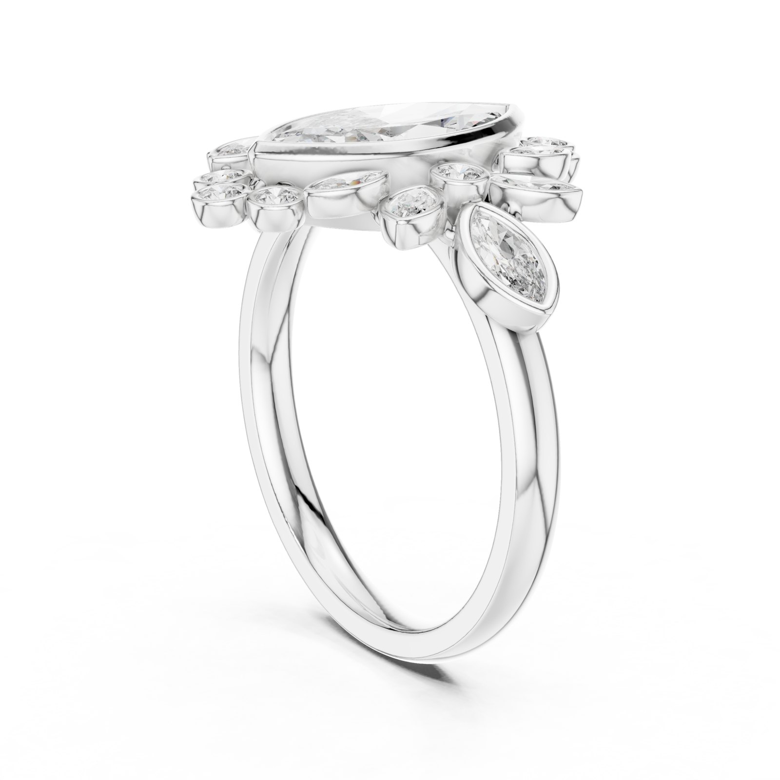 Ciara Marquise Bezel Floral Cocktail Ring in white gold