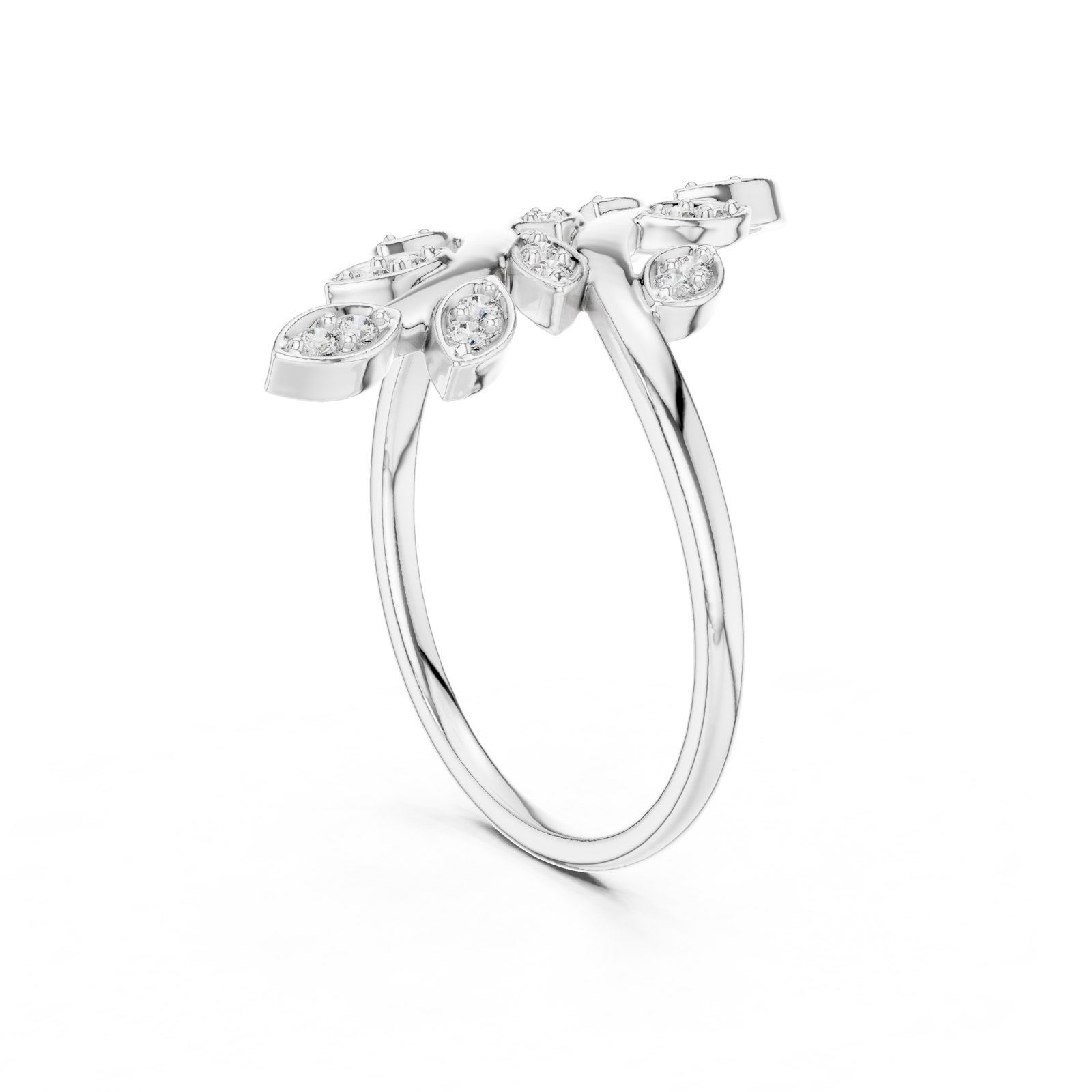 Leyla Botanical Leaf Vine Bypass Ring in white gold
