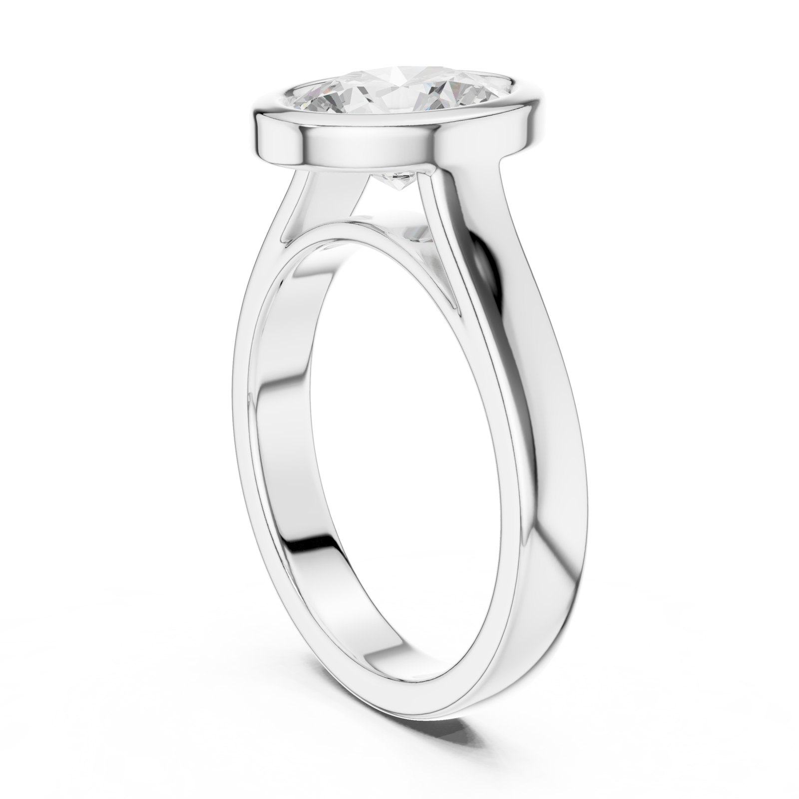 Karina Oval Wide Bezel Solitaire Engagement Ring in white gold