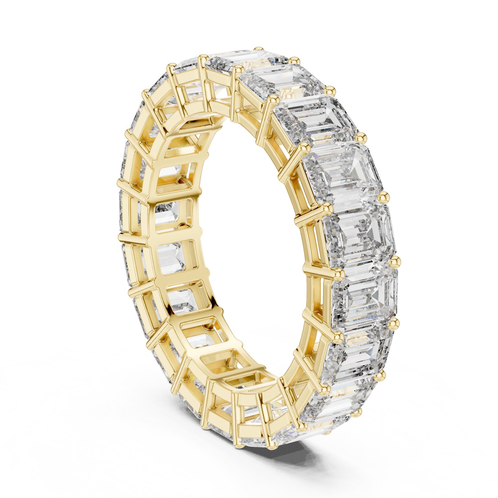 Heidi Emerald Cut Prong Set Eternity Band in yellow gold