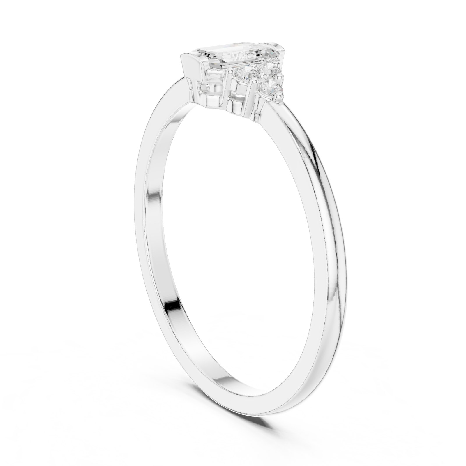 Piera Dainty Emerald Cut Diamond Cluster Ring in white gold