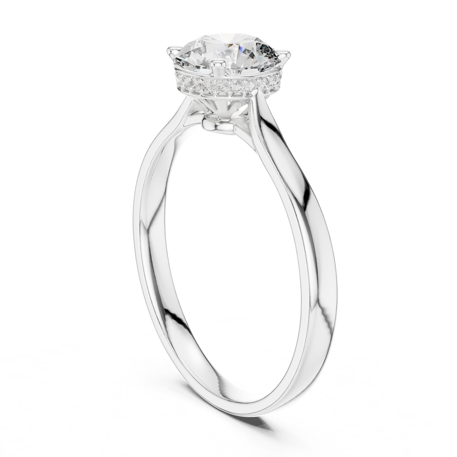 Ariane Round Hidden Halo Solitaire Engagement Ring in white gold