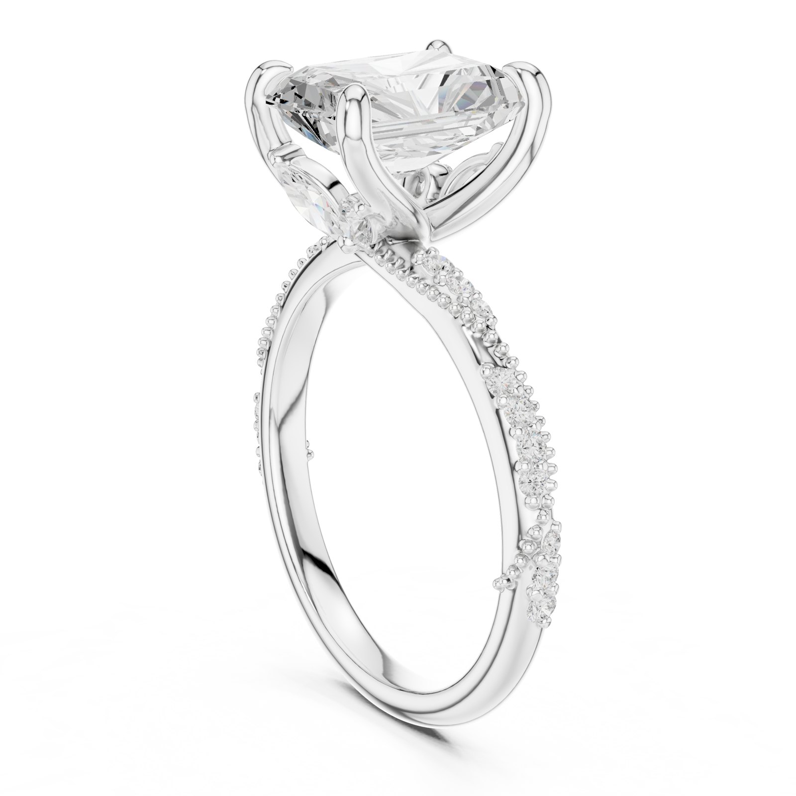 Clelia Radiant Twisted Milgrain Pavé Engagement Ring in white gold