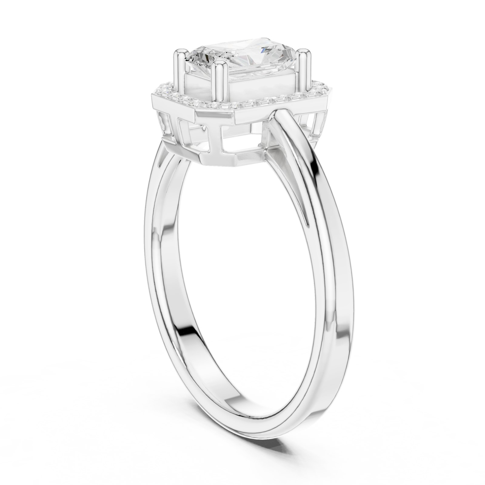 Lucille Radiant Halo Bypass Engagement Ring in white gold