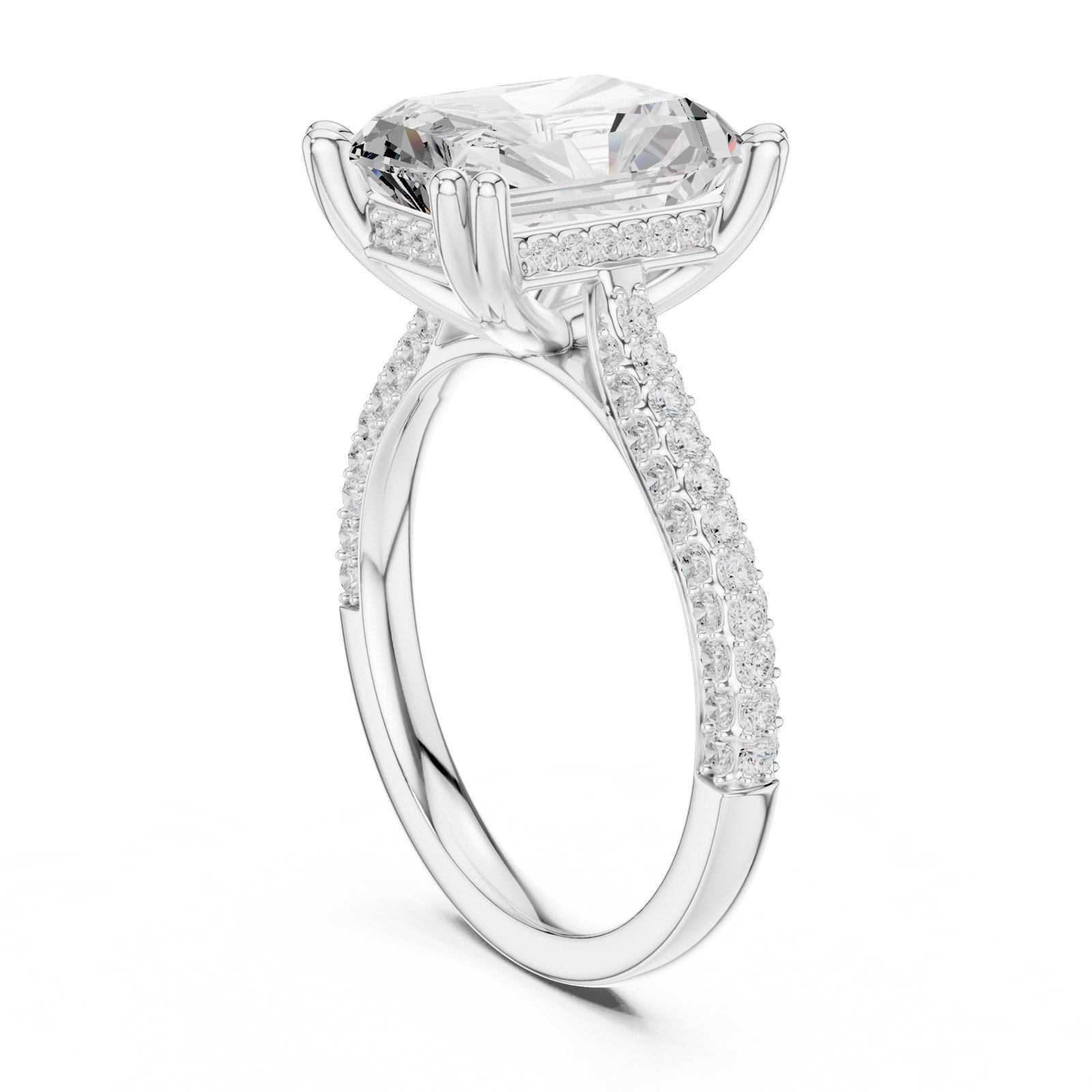 Ingrid Radiant Hidden Halo Ring with Wide Pavé Band in white gold