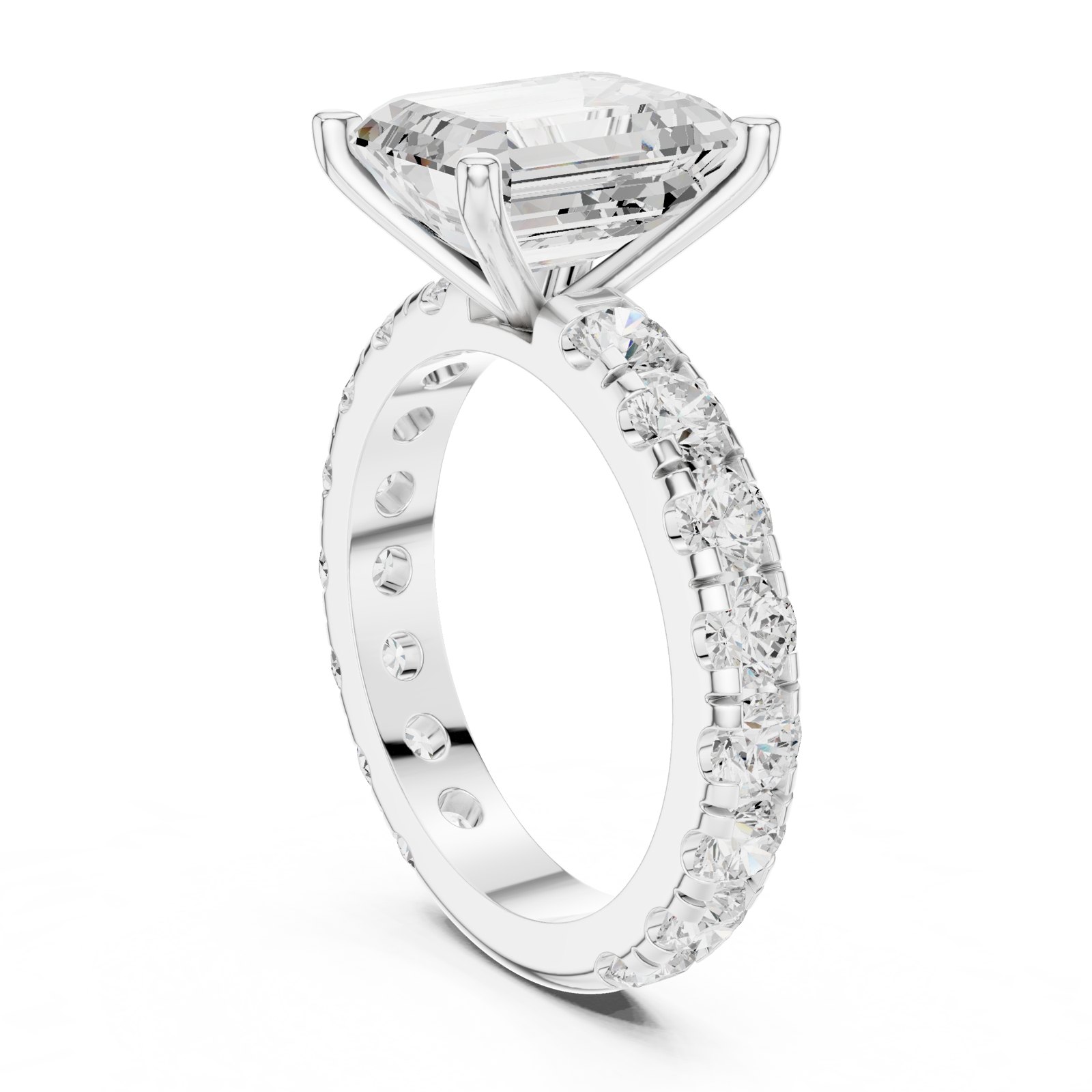 Elma Emerald Cut Solitaire Engagement Ring with Bold Pavé Band in white gold