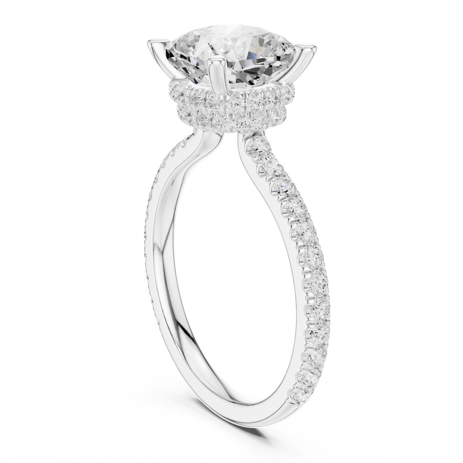 Fiadh Cushion Hidden Halo Pavé Engagement Ring in white gold