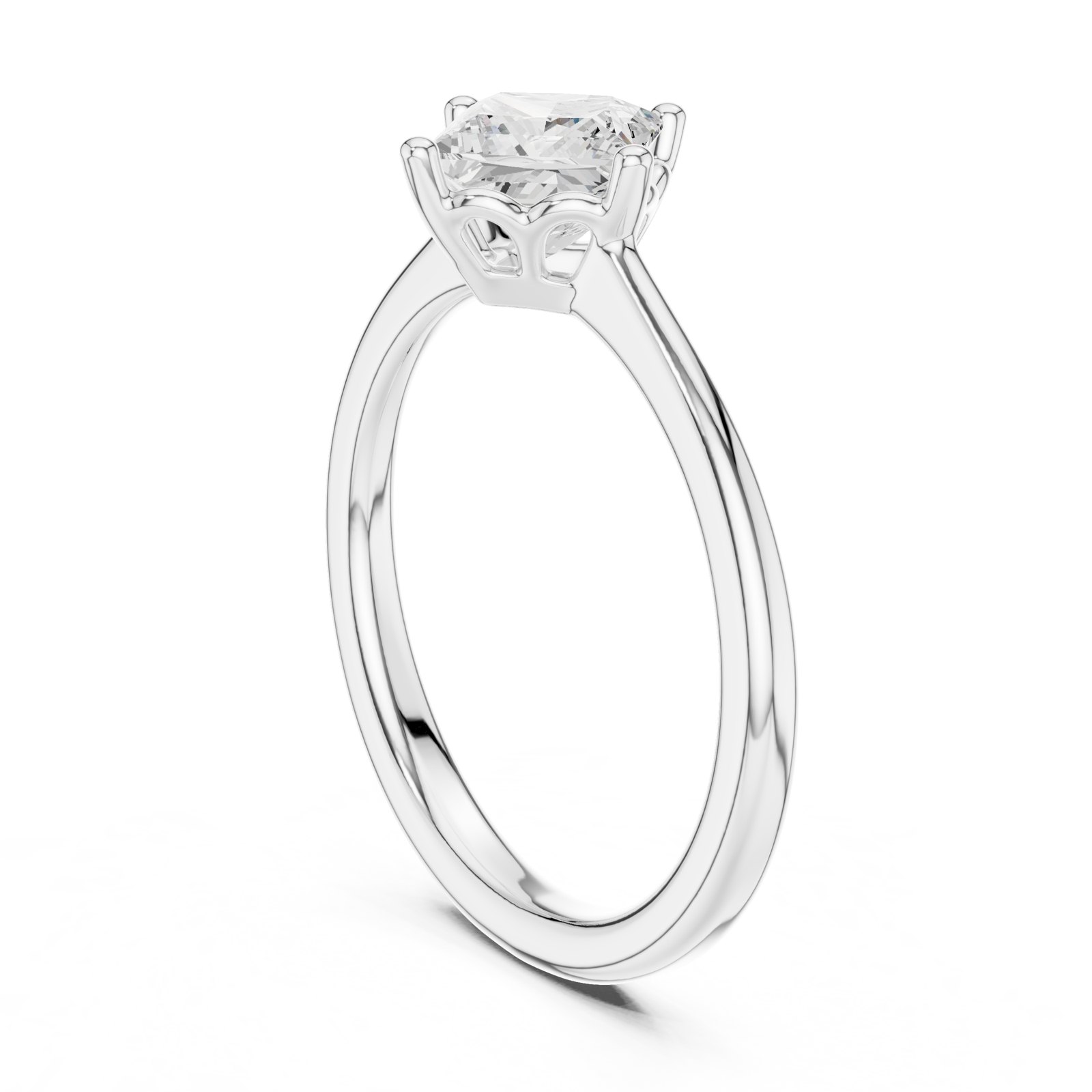 Renate Princess Cut Solitaire Engagement Ring with Petal Basket in white gold