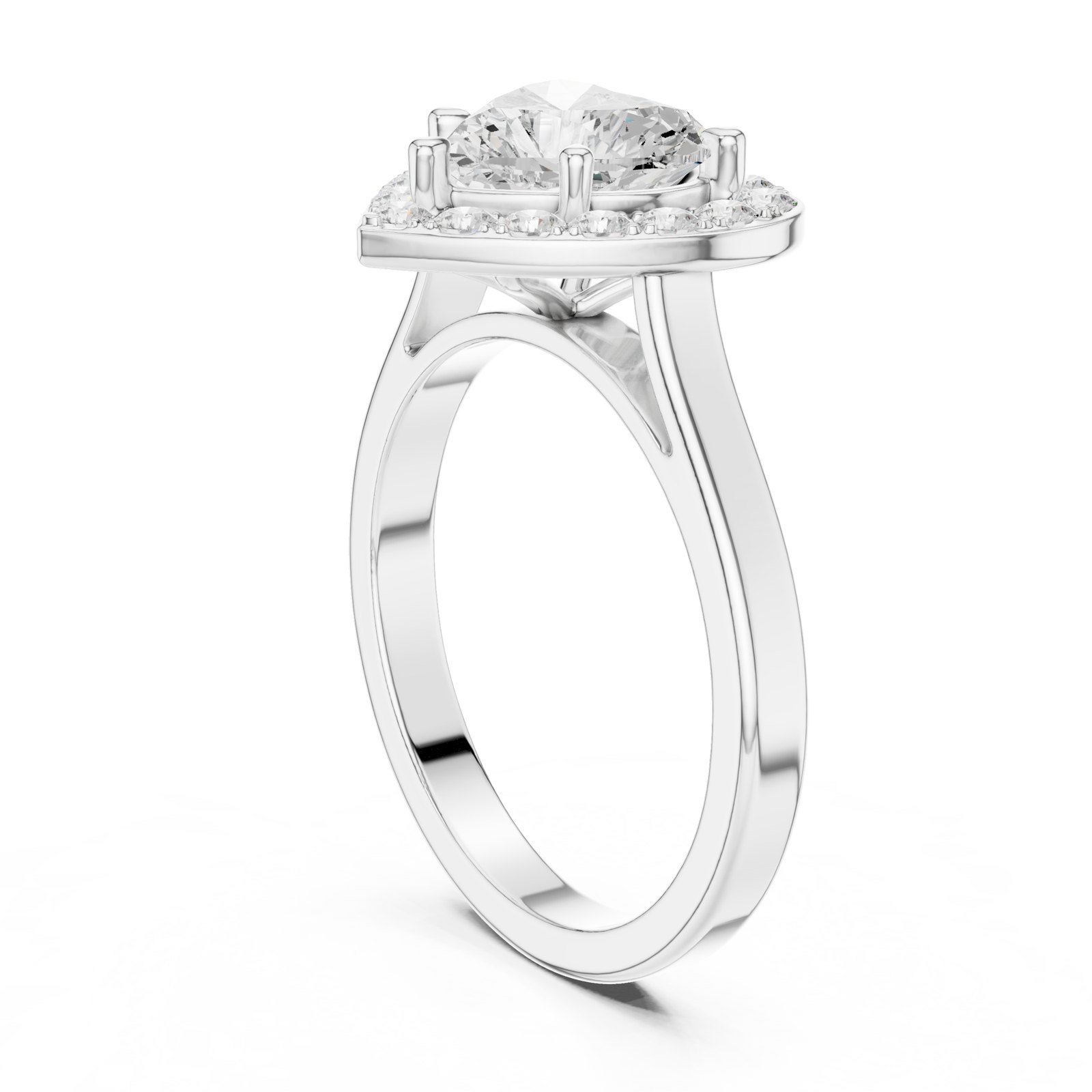 Dorota Heart Halo Cathedral Engagement Ring in white gold