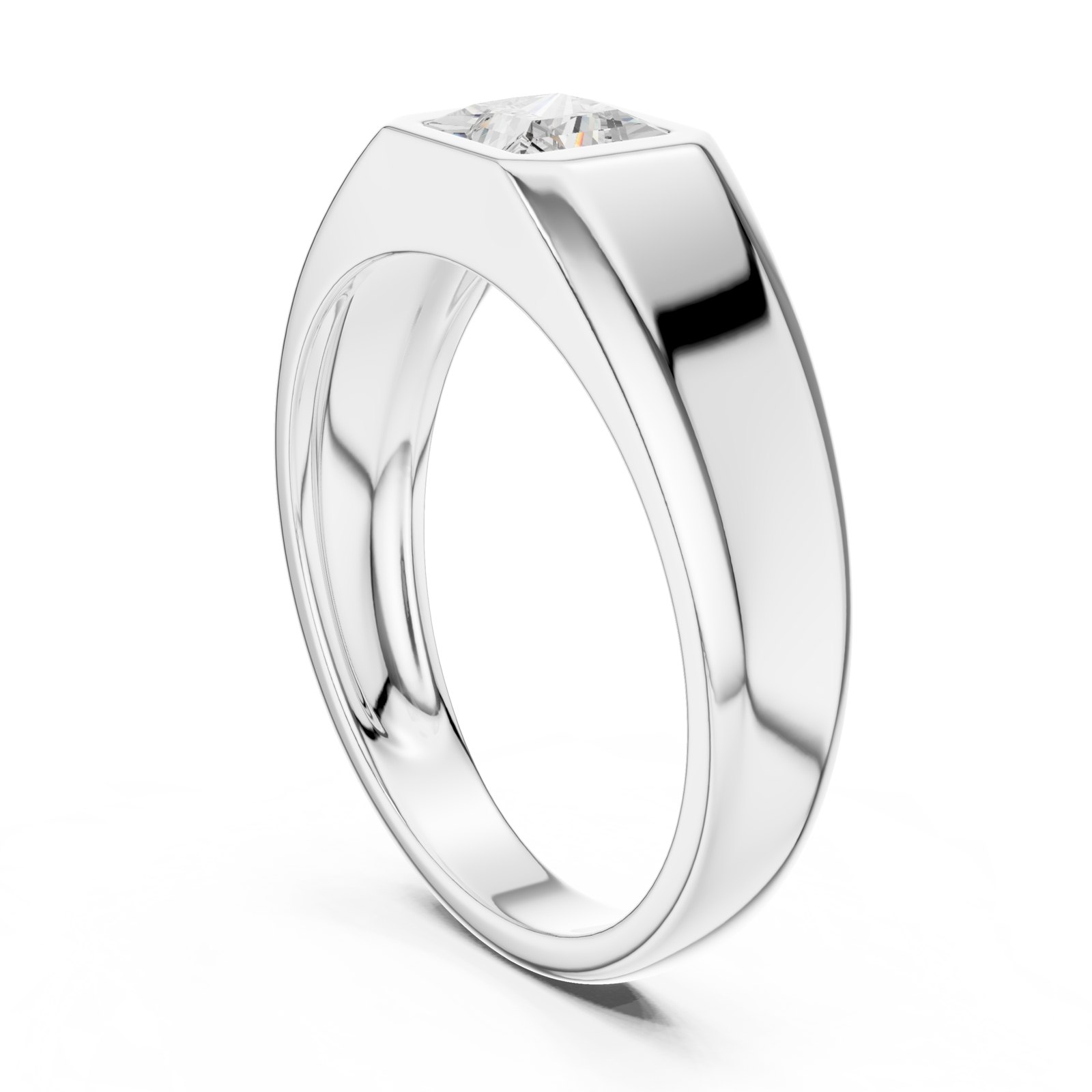 Dorian Men's Flat-Top Bezel Ring with Princess Cut Diamond in white gold