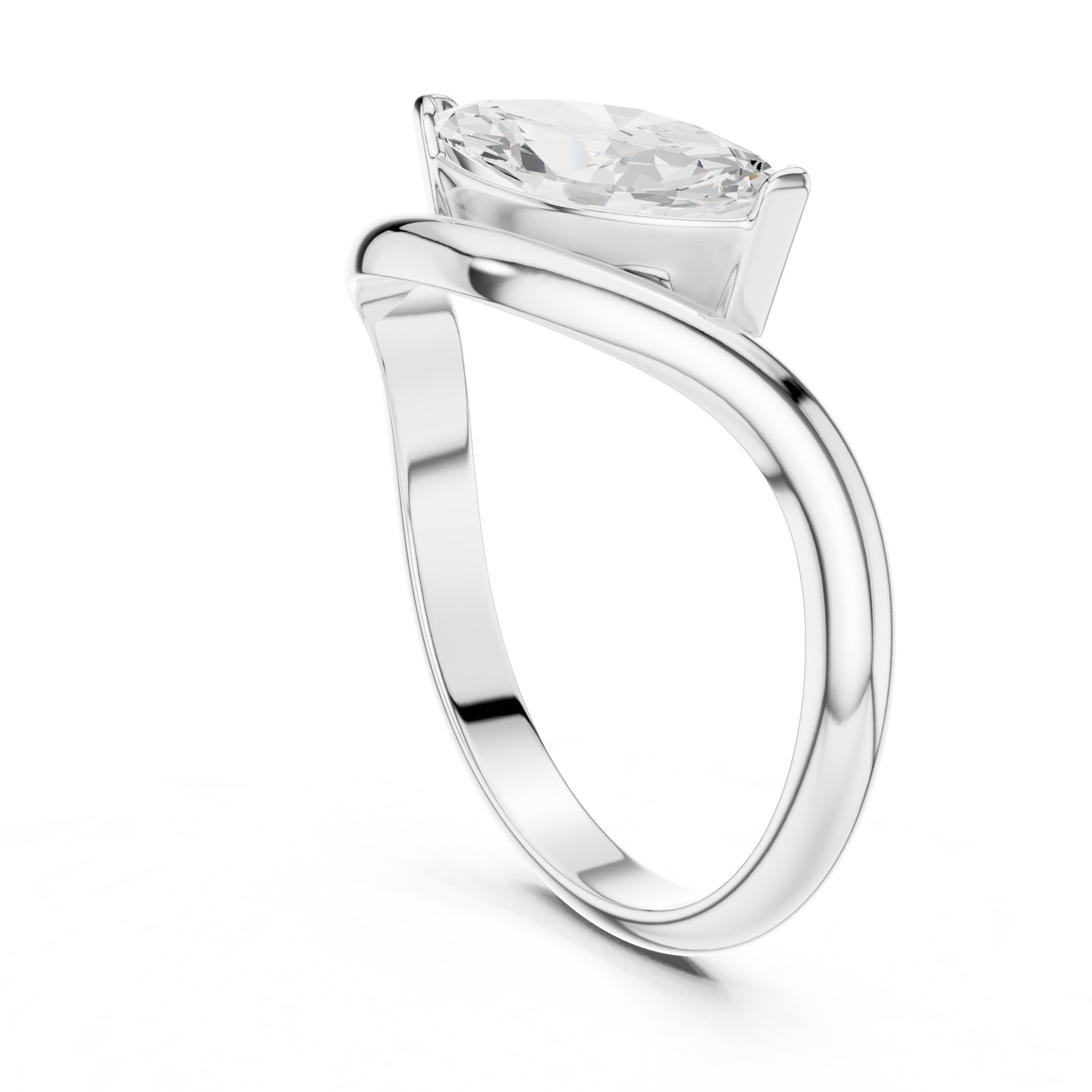 Nicolette Marquise Solitaire Bypass Ring in white gold