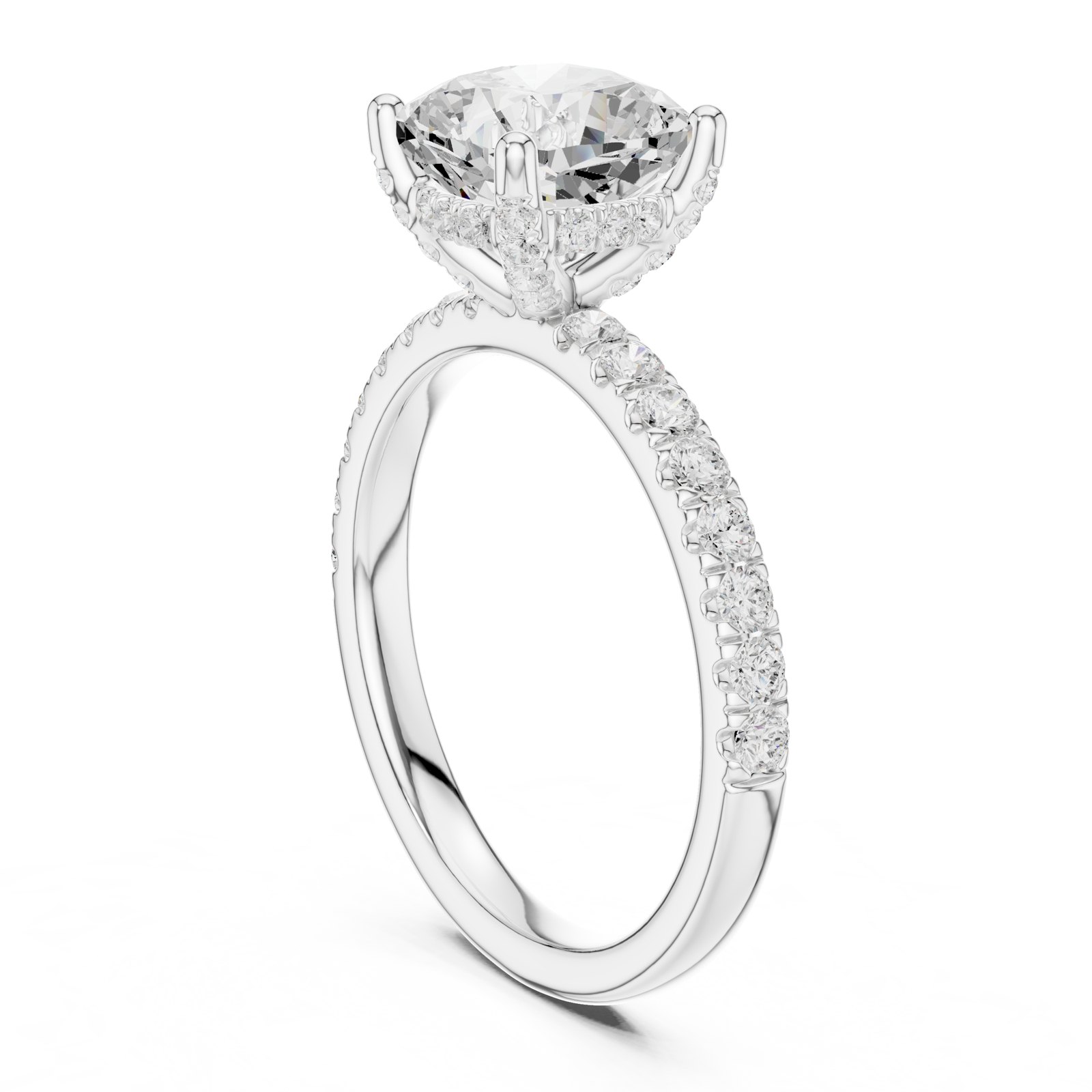 Hestia Cushion Hidden Halo Pavé Engagement Ring in white gold