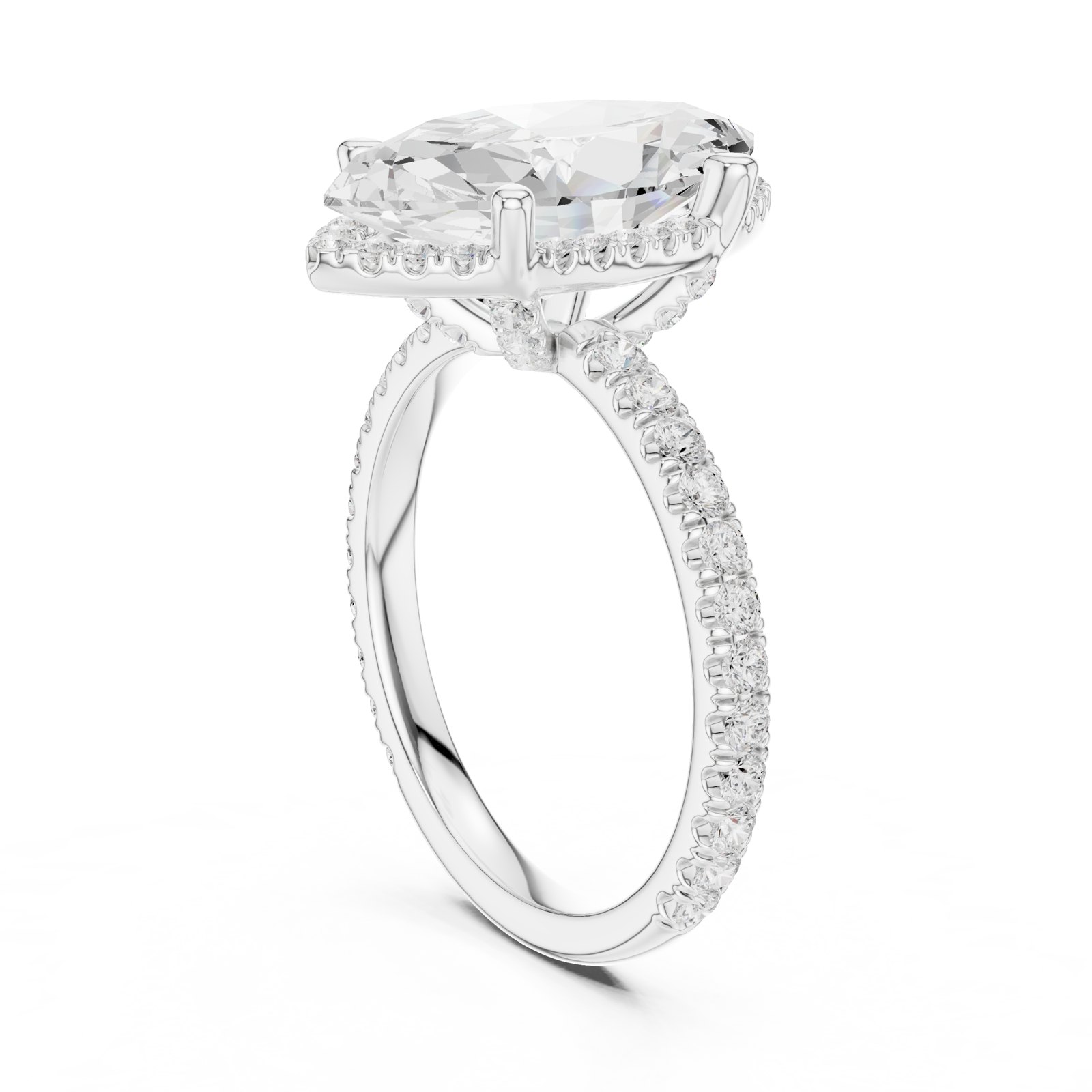 Holly Marquise Hidden Halo Pavé Engagement Ring in white gold