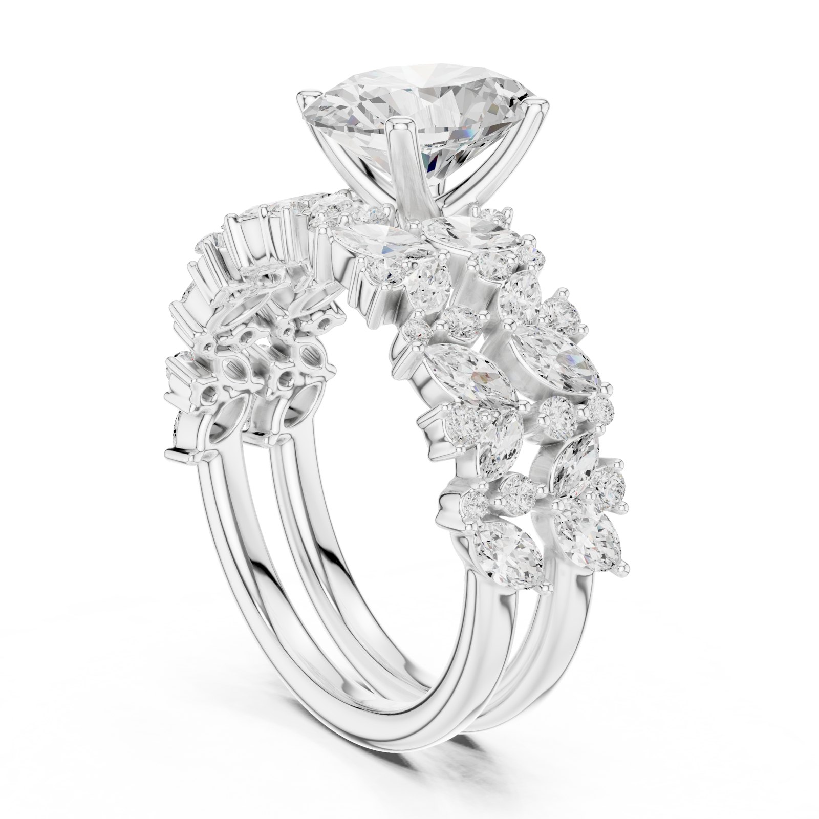 Bibiana Oval Solitaire Engagement Ring with Marquise Cluster Band in white gold