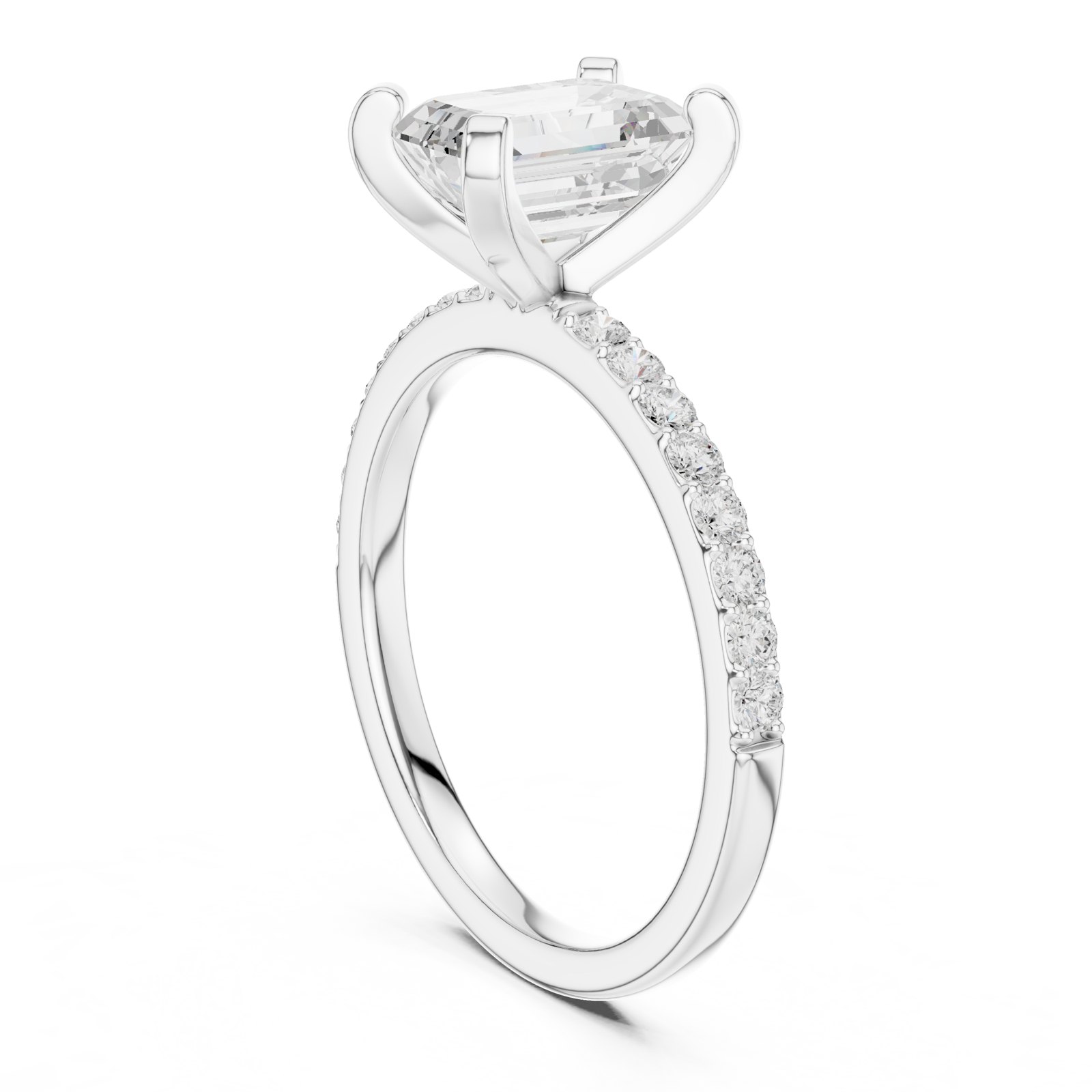 Eliza Emerald Cut Pavé Solitaire Engagement Ring in white gold