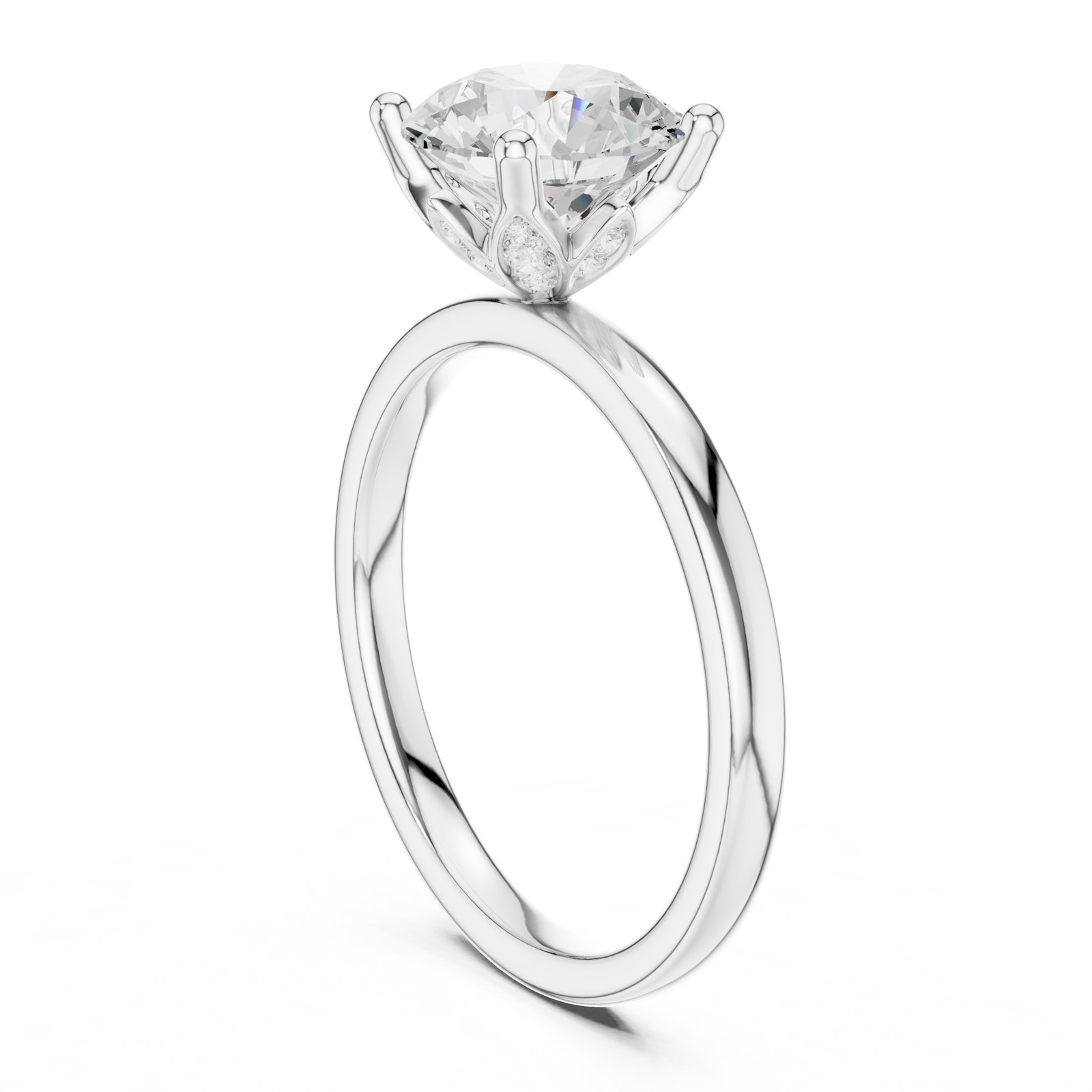 Dina Round Hidden Pavé Solitaire Engagement Ring in white gold