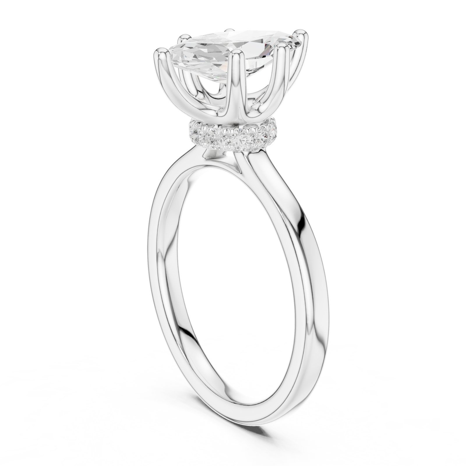 Ianthe Marquise Hidden Halo Engagement Ring with Plain Band in white gold
