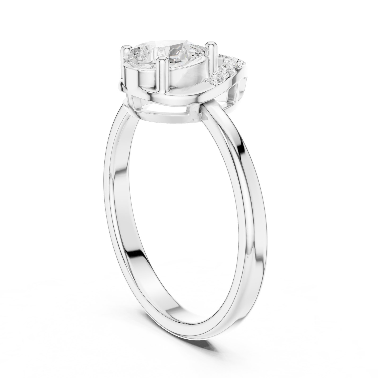 Finola Pear Bypass Halo Engagement Ring in white gold