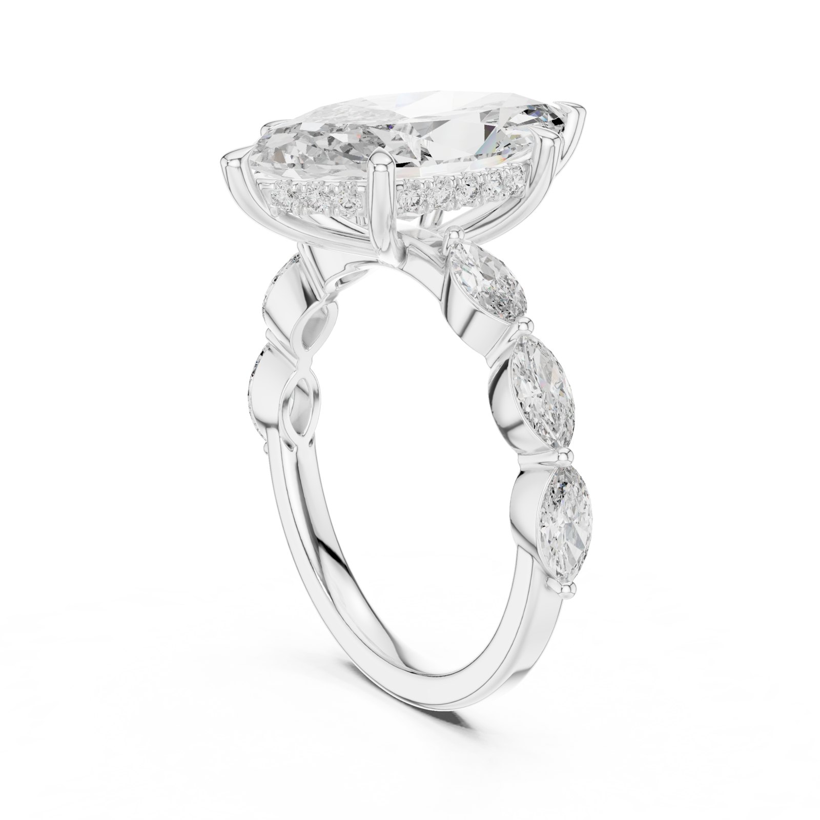 Audra Marquise Hidden Halo Engagement Ring with Marquise Band in white gold