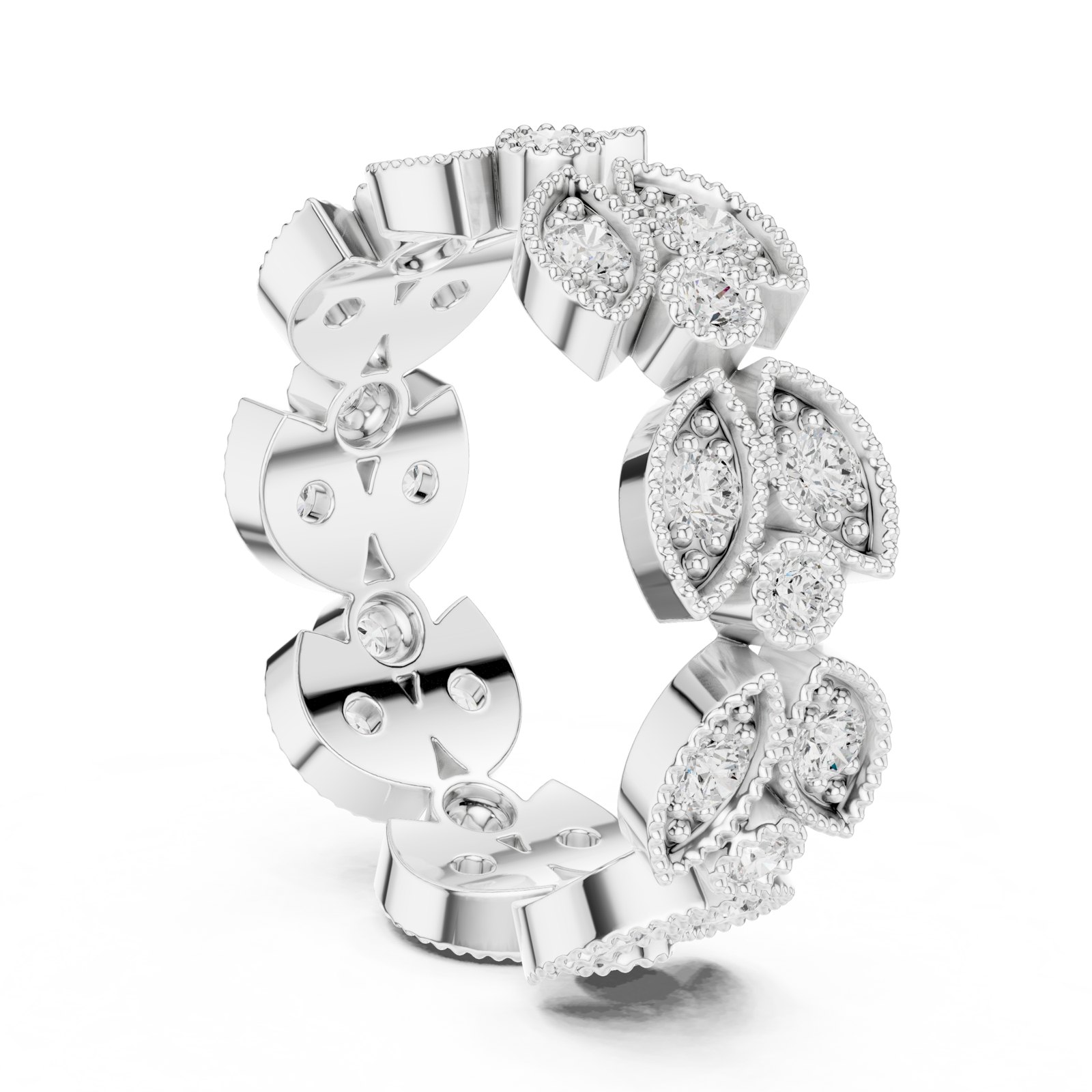 Irmela Milgrain Leaf Eternity Band in white gold