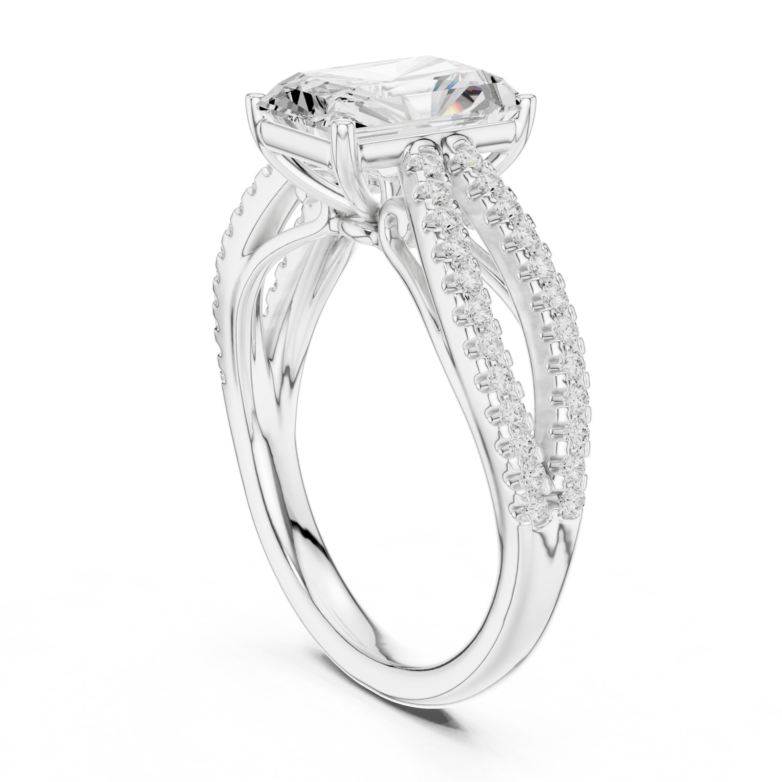 Cybele Radiant Cut Split Shank Pavé Engagement Ring in white gold