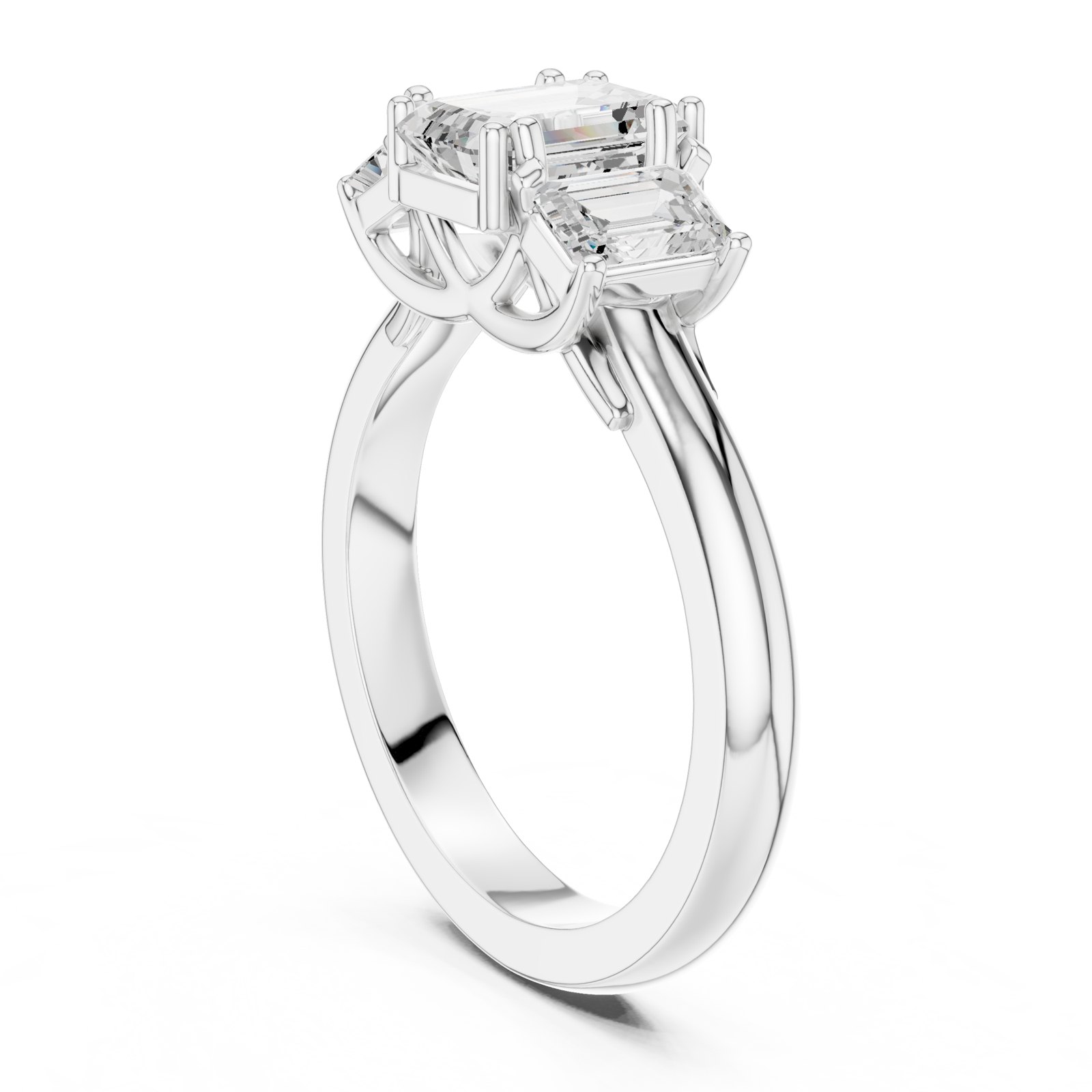 Honoria Emerald Cut Three Stone Engagement Ring with Emerald Sides in white gold