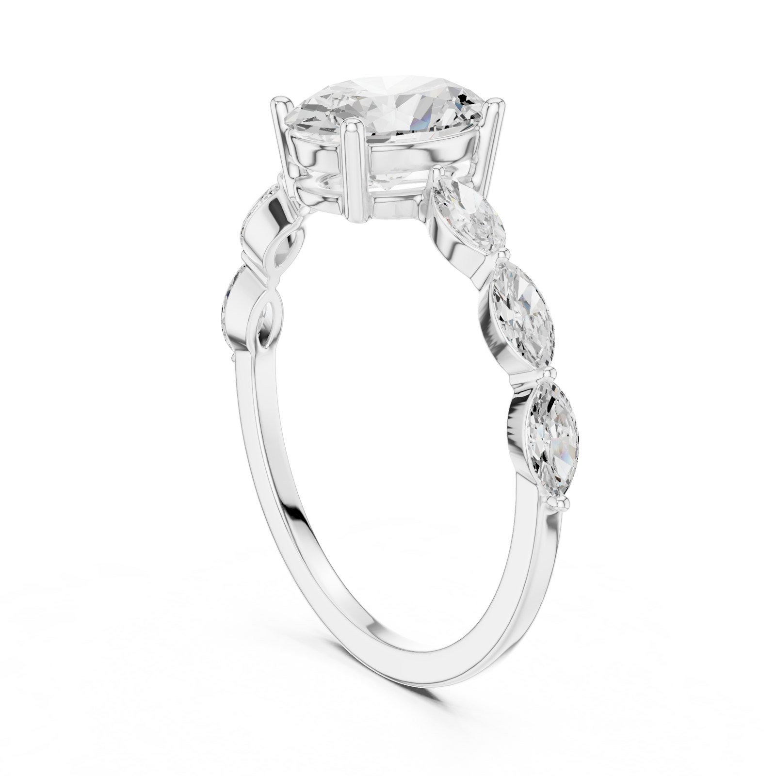 Sage Oval Nature Inspired Ring with Marquise Side Stone Trail in white gold