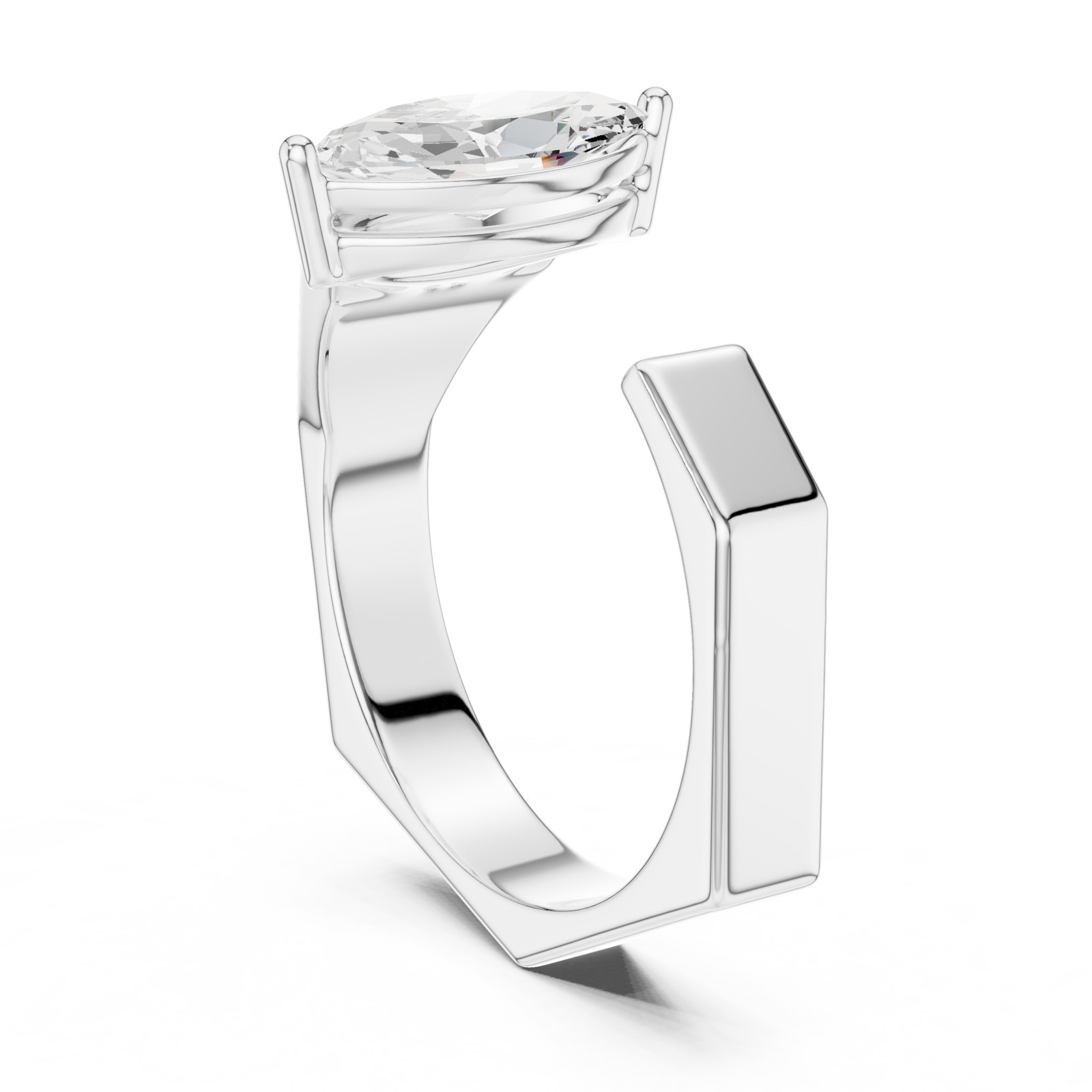 Darius Men's Open Cuff Marquise Diamond Ring in white gold